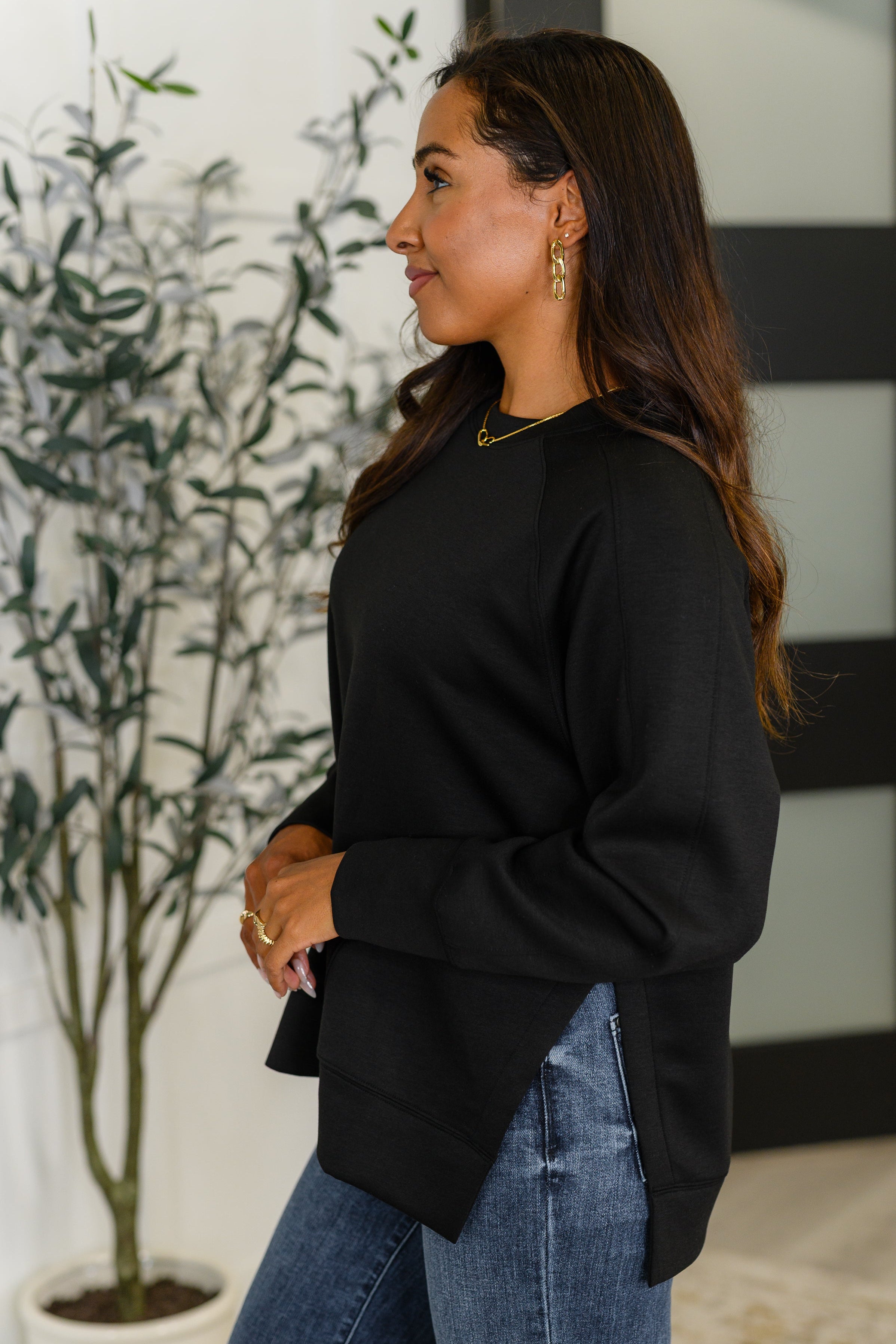 It's The Little Things Relaxed Scuba Pullover in Black Womens Ave Shops- Tilden Co.