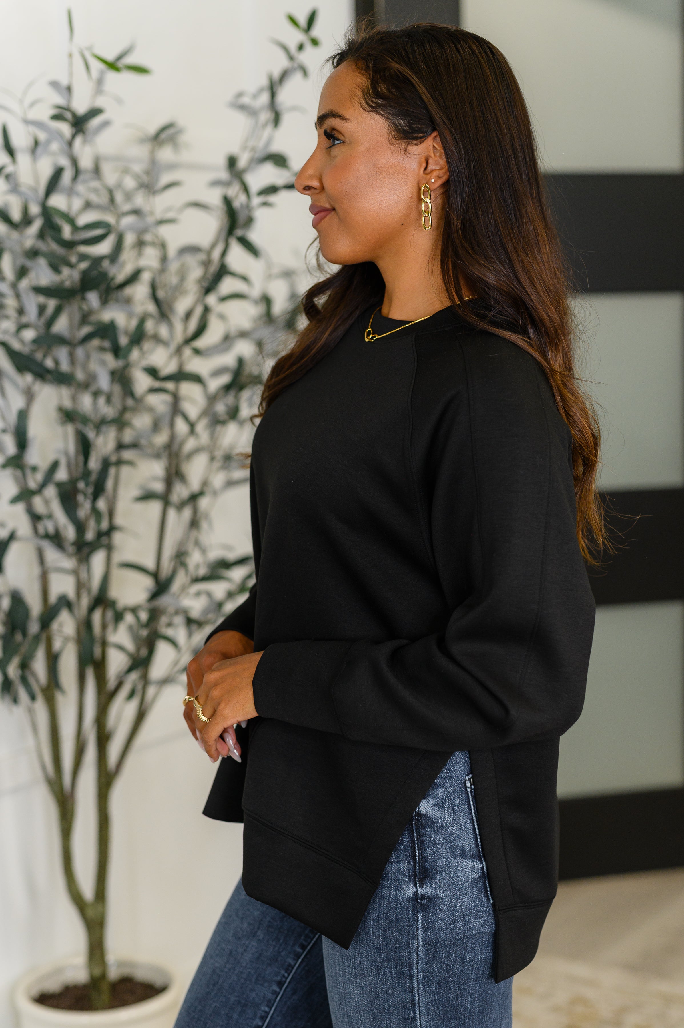 It's The Little Things Relaxed Scuba Pullover in Black Womens Ave Shops- Tilden Co.