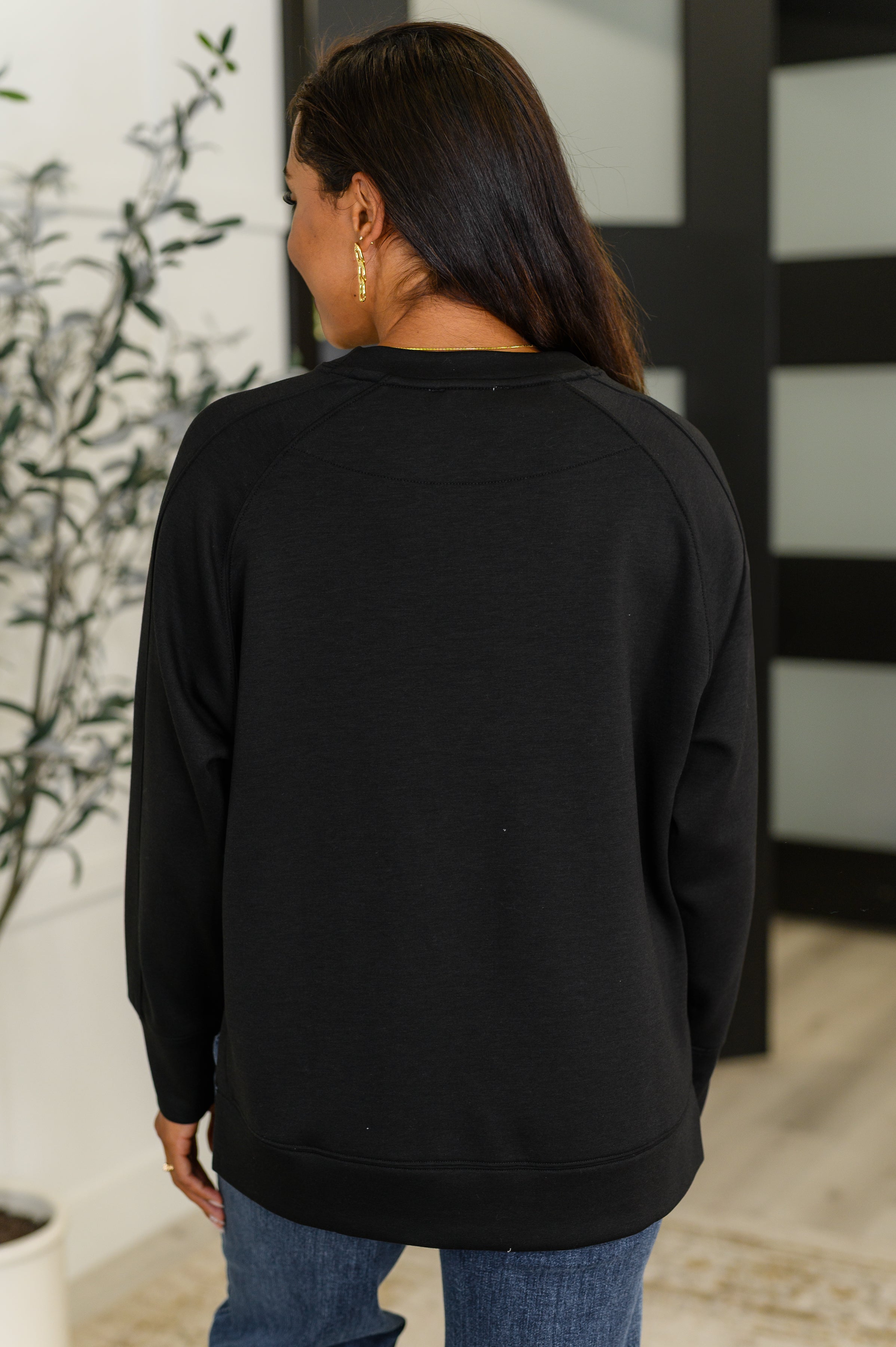 It's The Little Things Relaxed Scuba Pullover in Black Womens Ave Shops- Tilden Co.