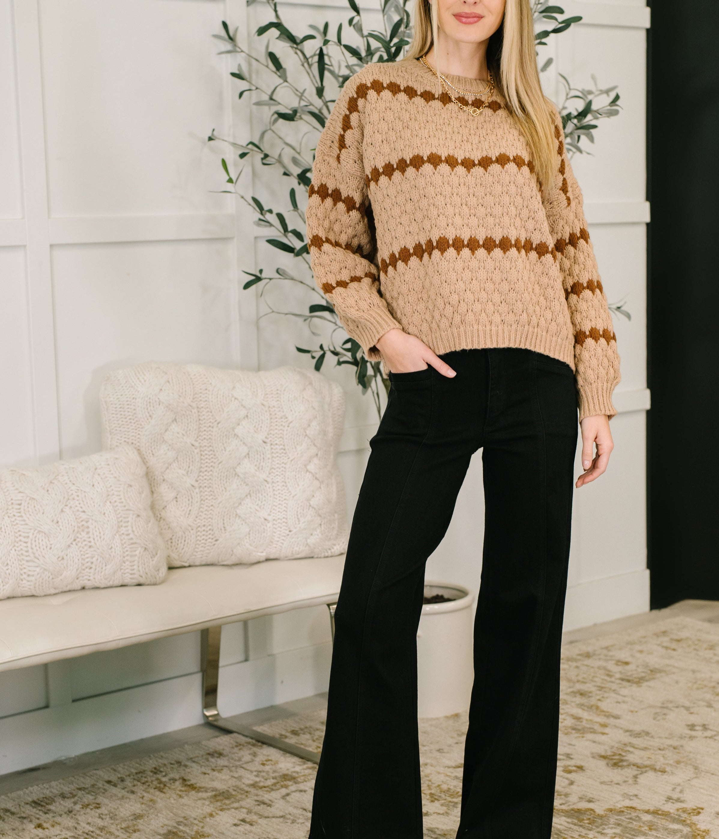 Ivy Lane Textured Sweater in Taupe Womens Ave Shops- Tilden Co.