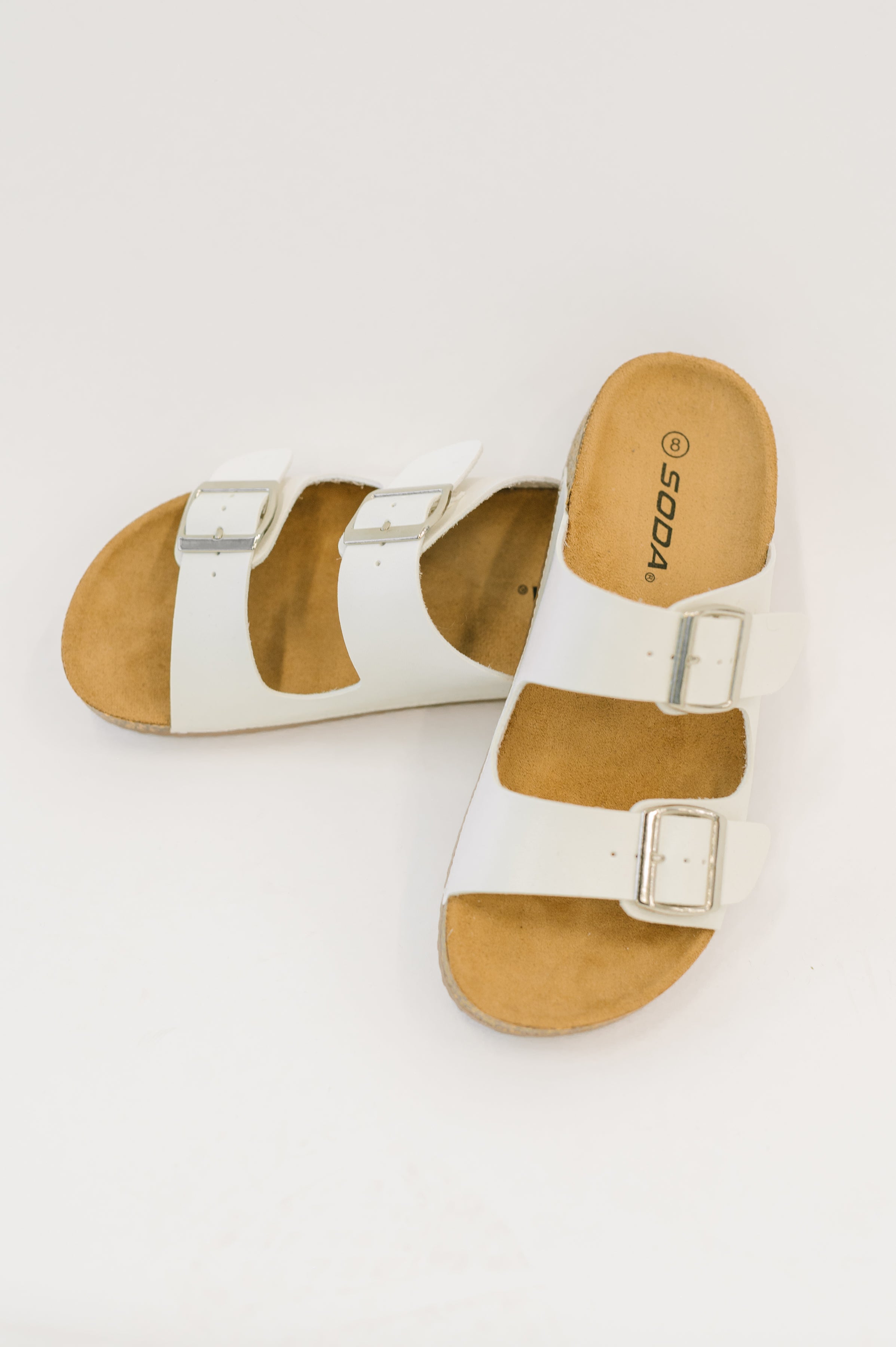 Jete Double Buckle Slides in White Sandal Ave Shops- Tilden Co.