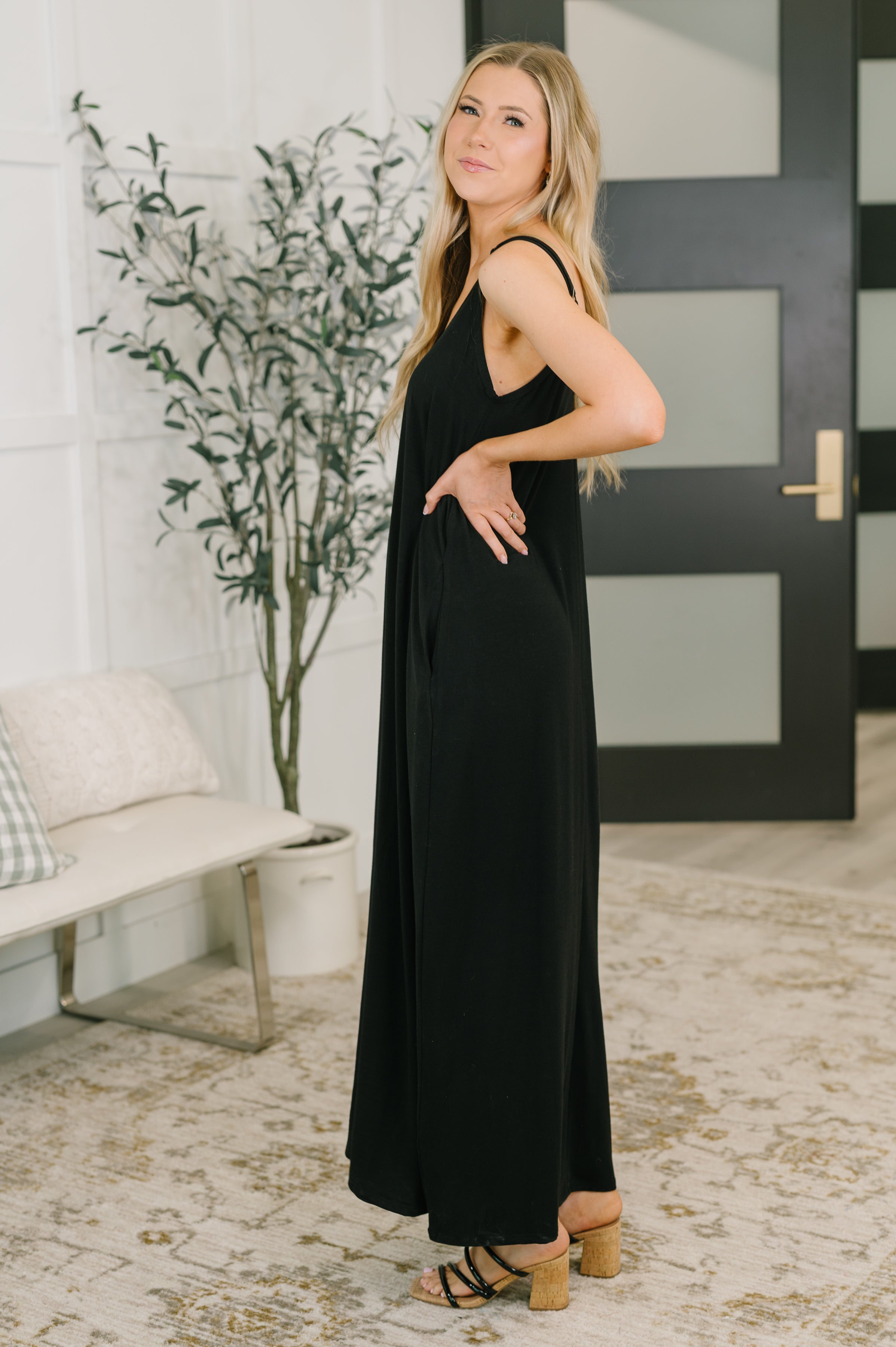 Just Getting Started Spaghetti Strap Maxi Dress in Black Womens Ave Shops- Tilden Co.