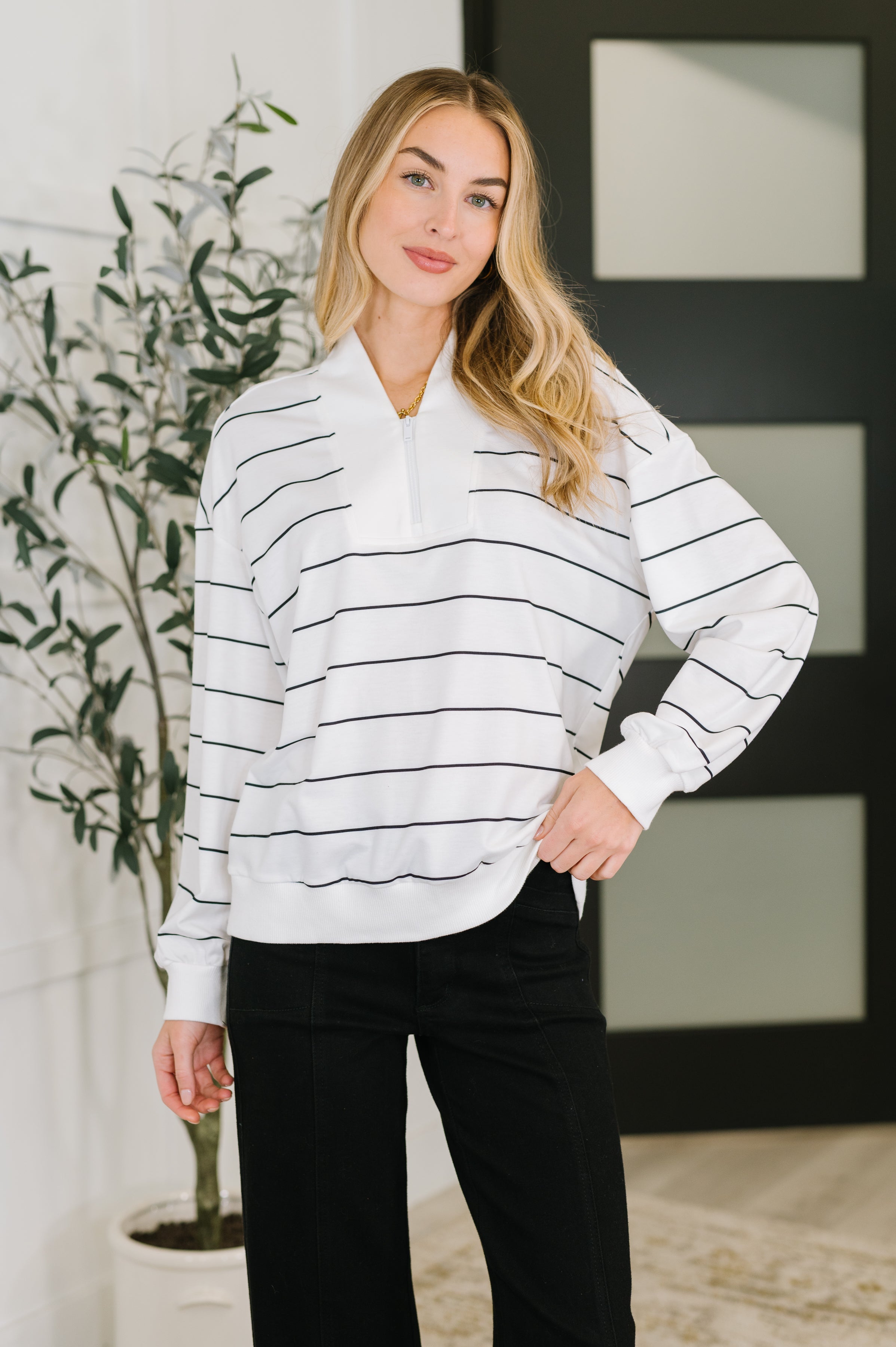 Just My Stripe Zipper Top Womens Ave Shops- Tilden Co.