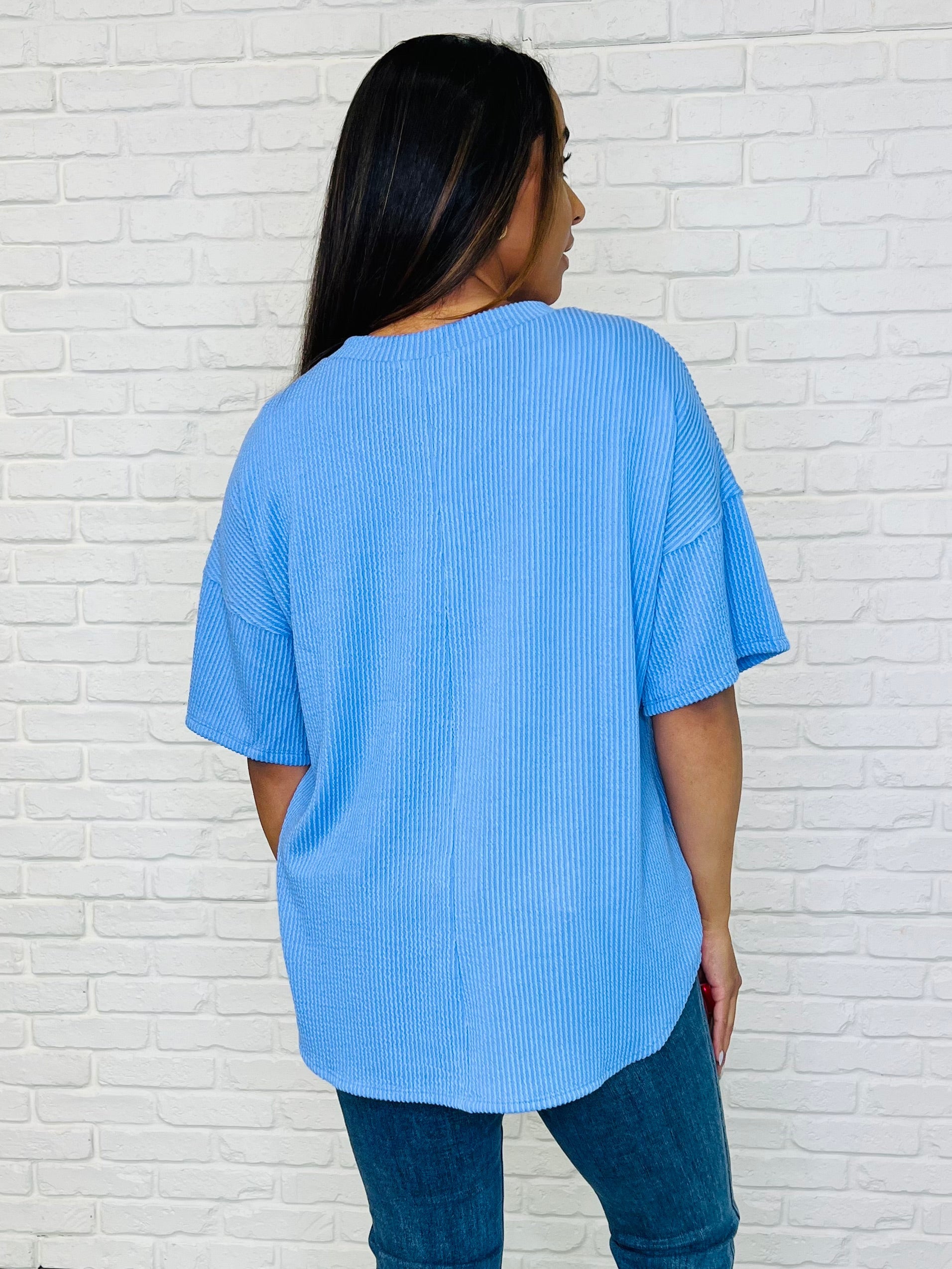 Just a Casual Girly V-Neck Basic Tee in Periwinkle Blue Womens Ave Shops- Tilden Co.