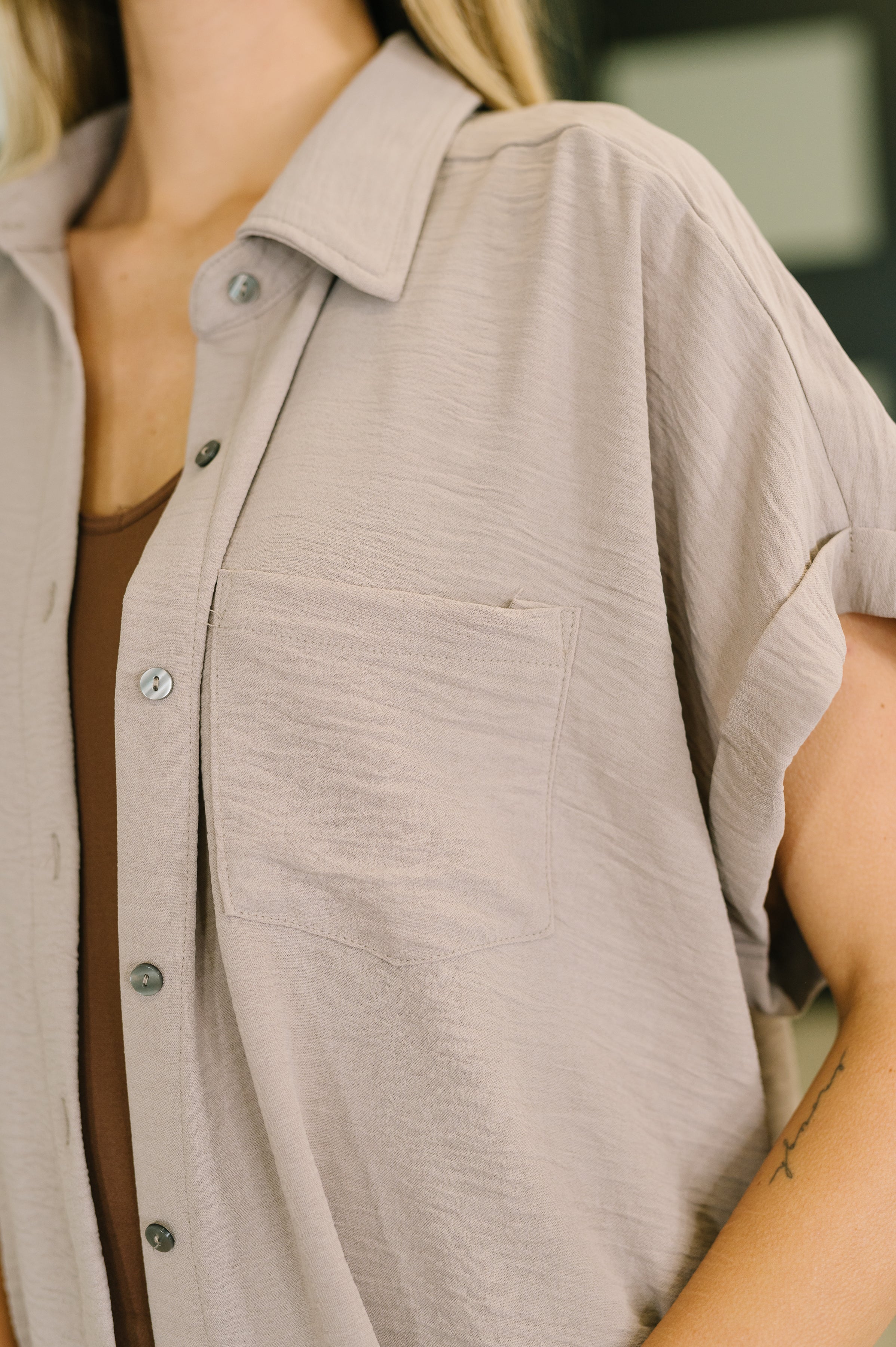 Keep Up Collared Button Down in Ash Mocha Womens Ave Shops- Tilden Co.