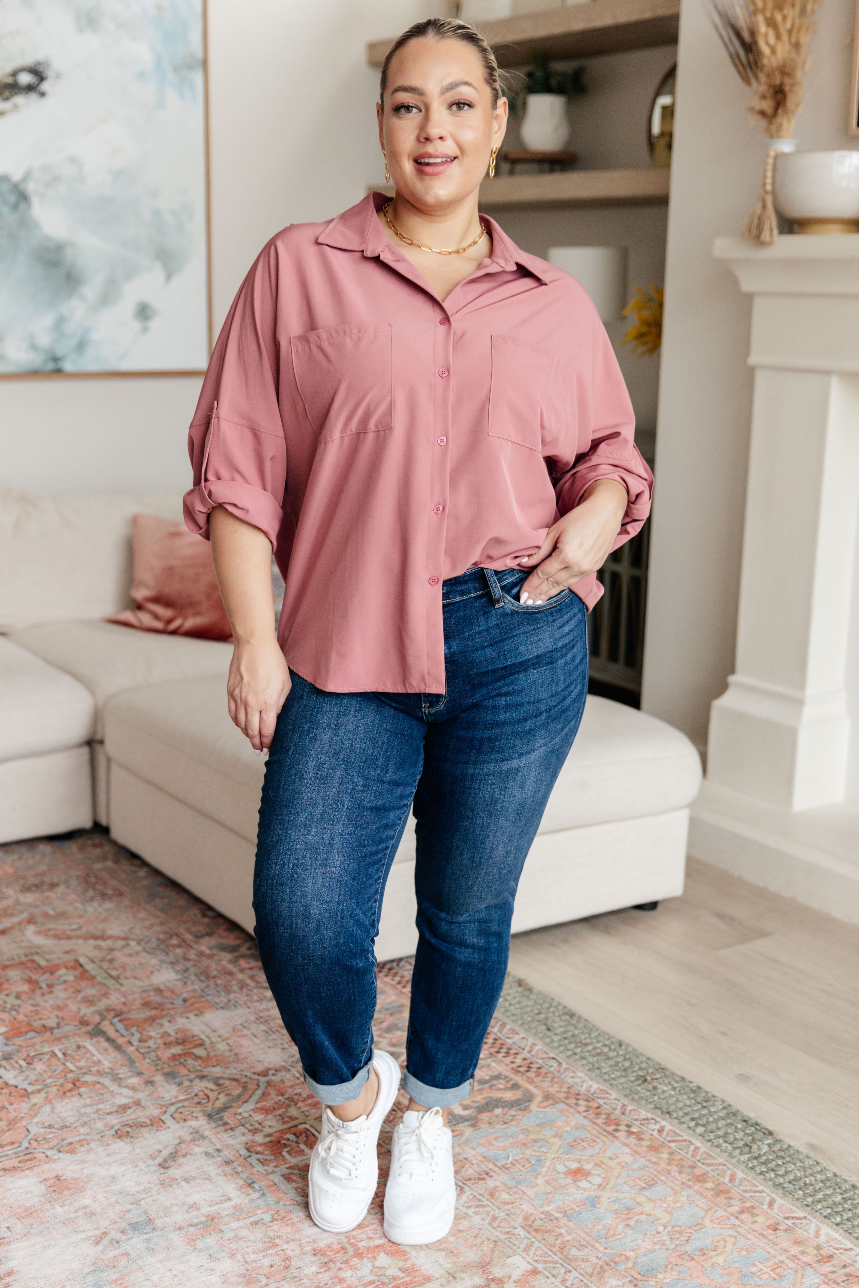 Keep it Profesh Button Up Top T-Shirt Ave Shops- Tilden Co.