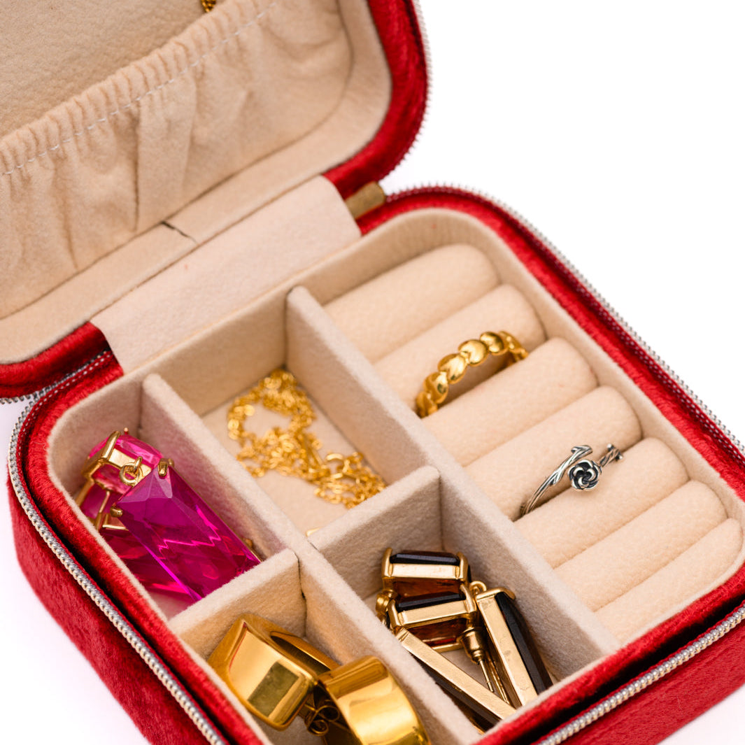 Kept and Carried Velvet Jewelry Box in Red Accessories Ave Shops- Tilden Co.