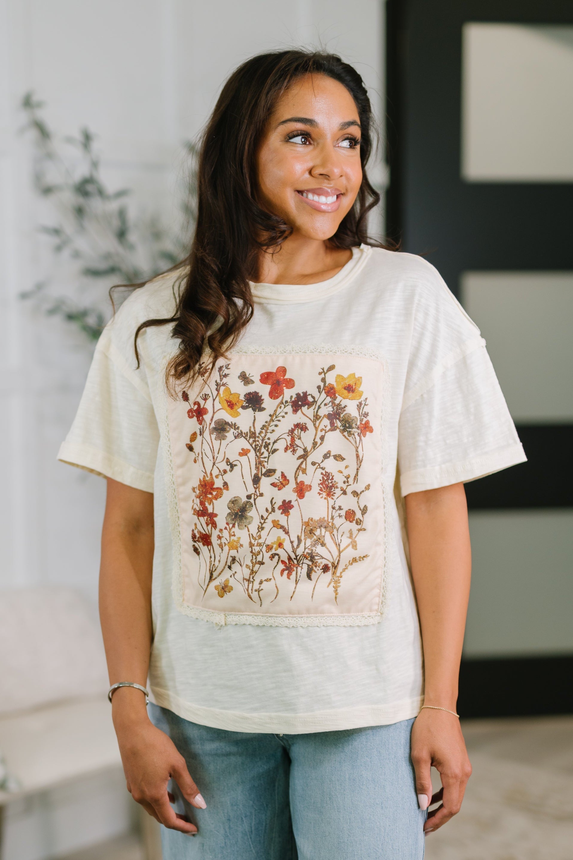 Knee Deep in Flowers We Applique Top Womens Ave Shops- Tilden Co.