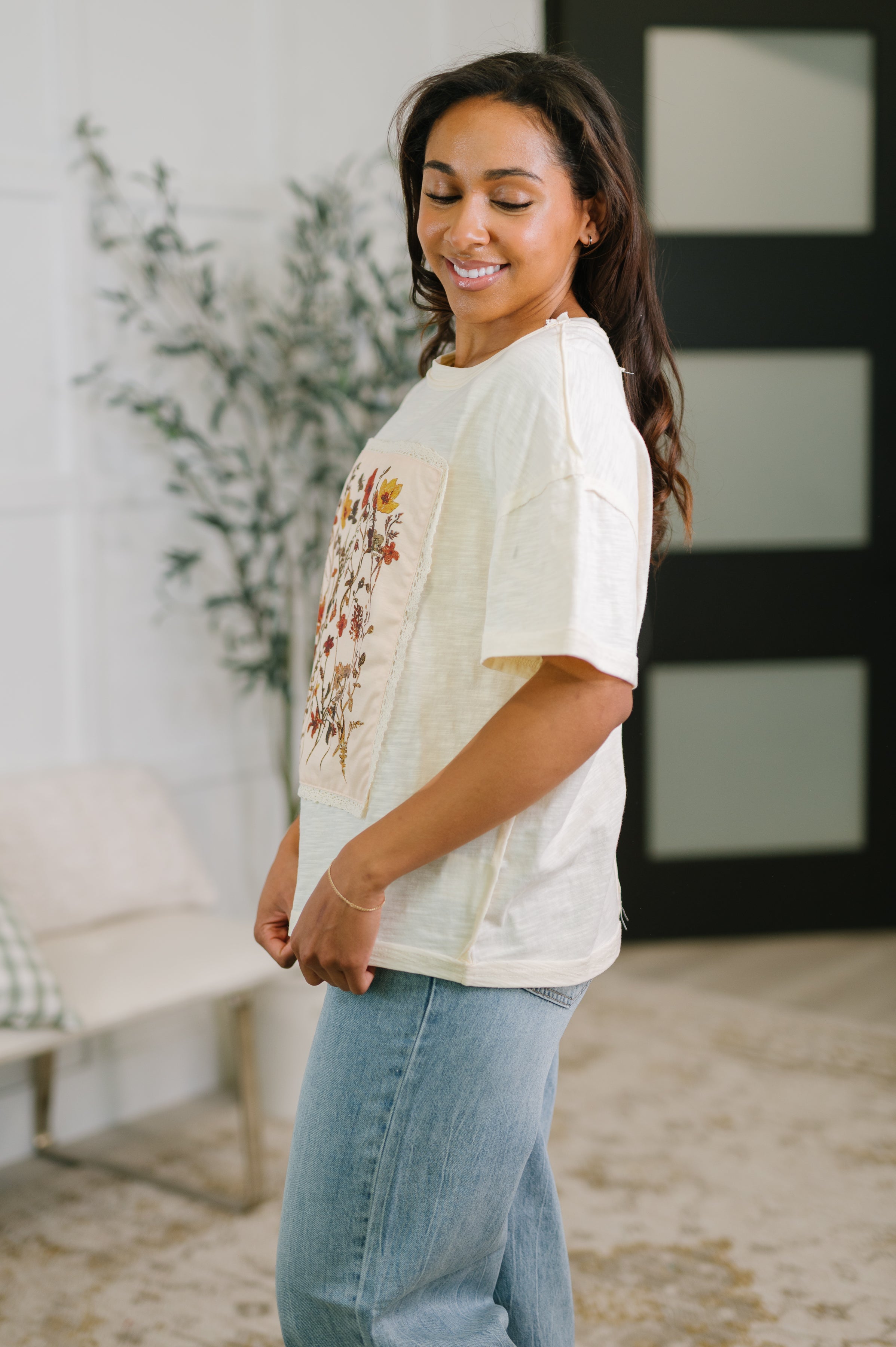 Knee Deep in Flowers We Applique Top Womens Ave Shops- Tilden Co.
