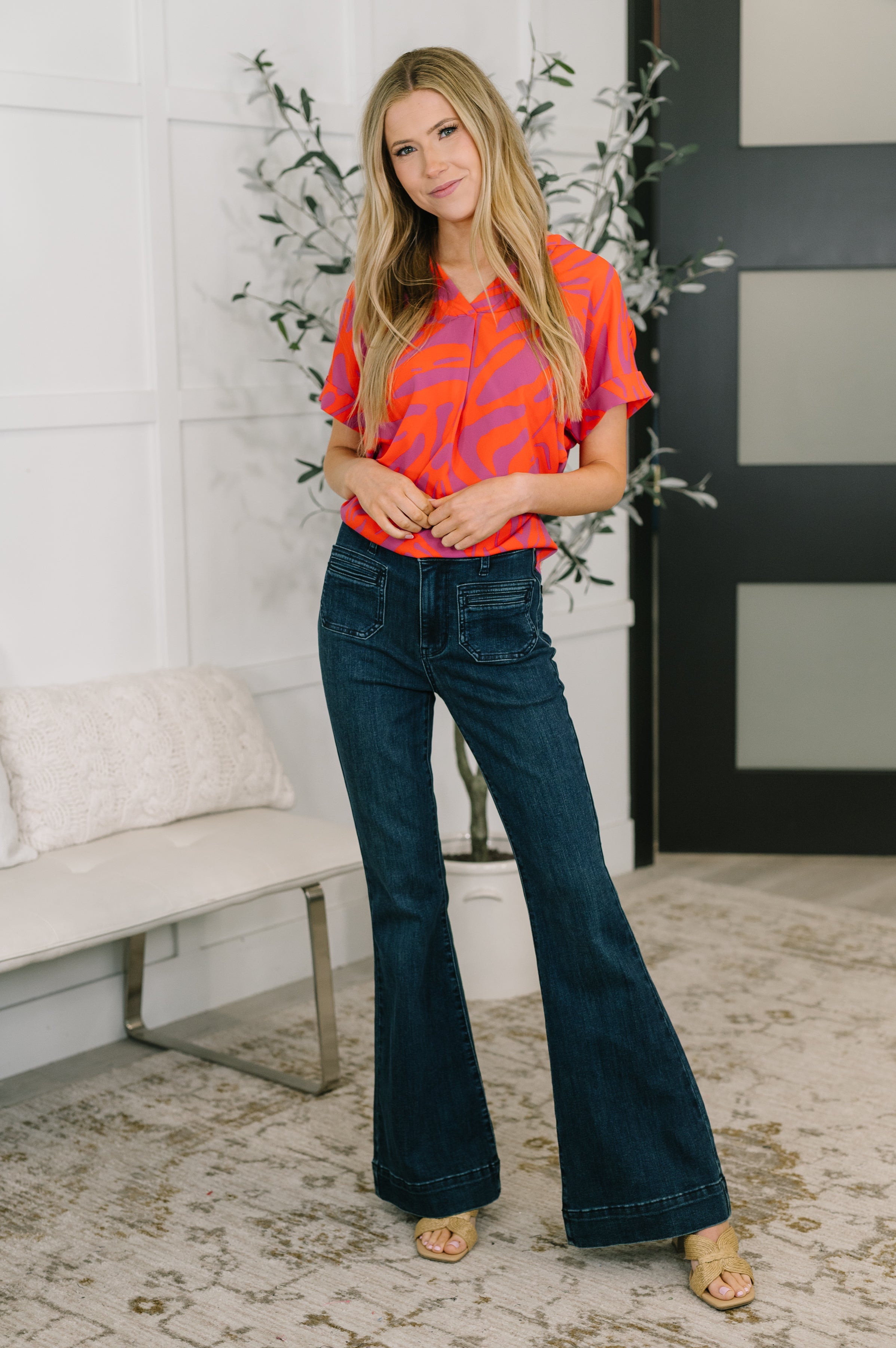 Know Me At All Abstract Split Neck Blouse Blouse Ave Shops- Tilden Co.