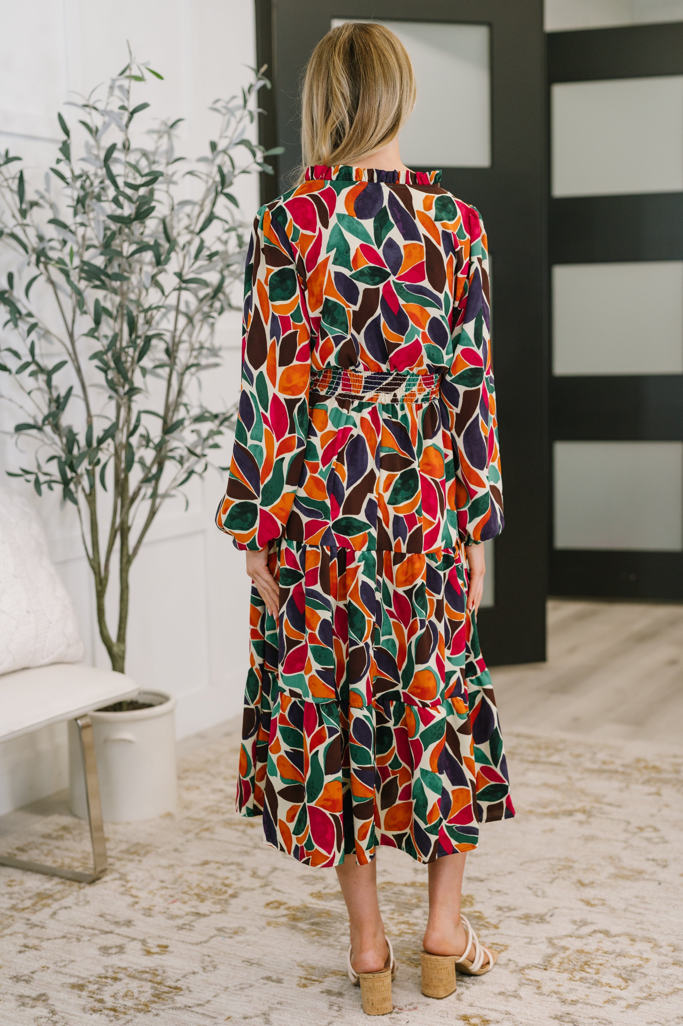 Leafing it All Behind Long Sleeve Tiered Dress Womens Ave Shops- Tilden Co.
