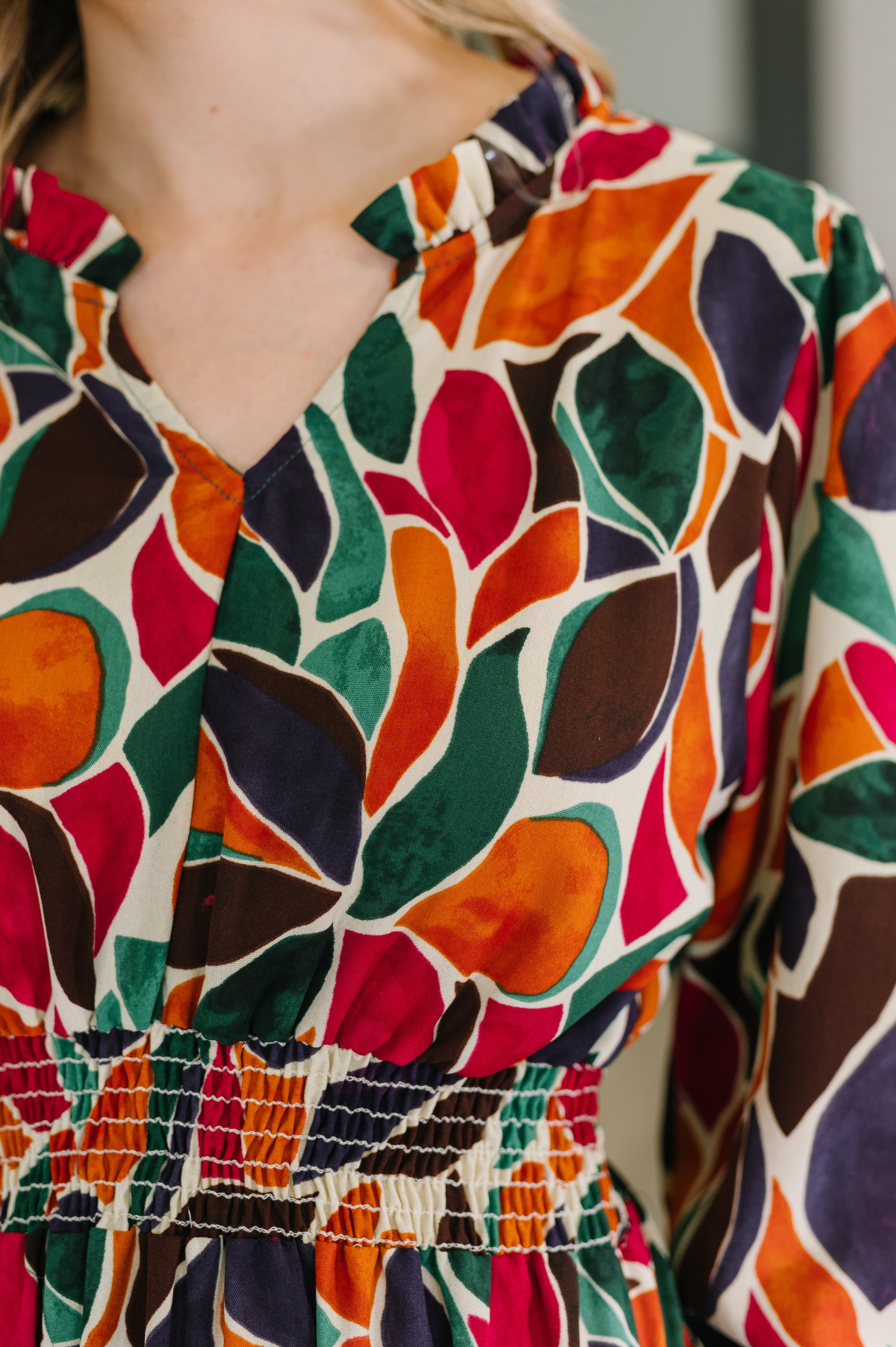 Leafing it All Behind Long Sleeve Tiered Dress Womens Ave Shops- Tilden Co.