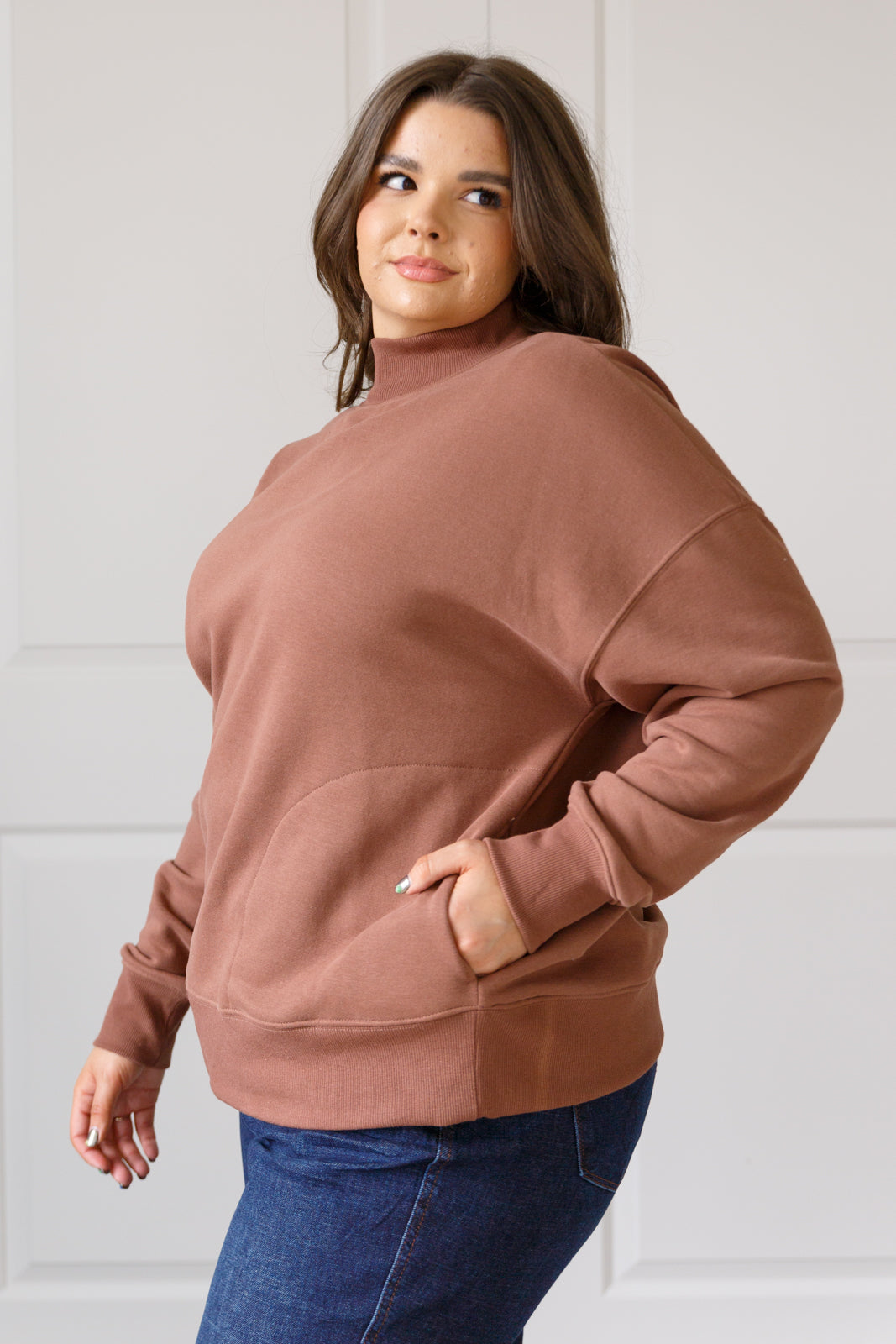 Make No Mistake Mock Neck Pullover in Cocoa Tops Ave Shops- Tilden Co.