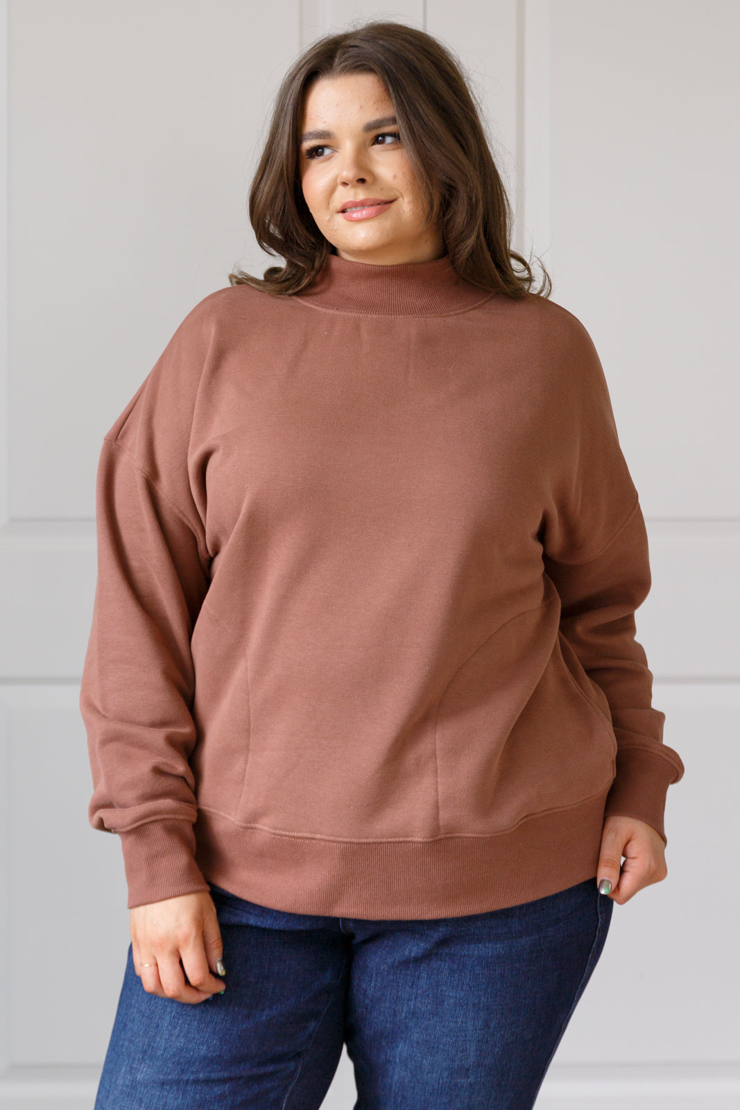 Make No Mistake Mock Neck Pullover in Cocoa Tops Ave Shops- Tilden Co.