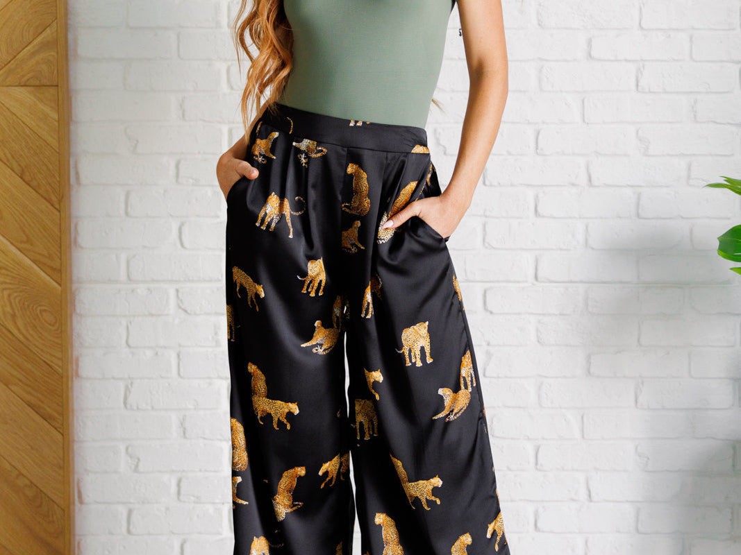 Legendary in Leopard Satin Wide Leg Pants Bottoms Ave Shops- Tilden Co.