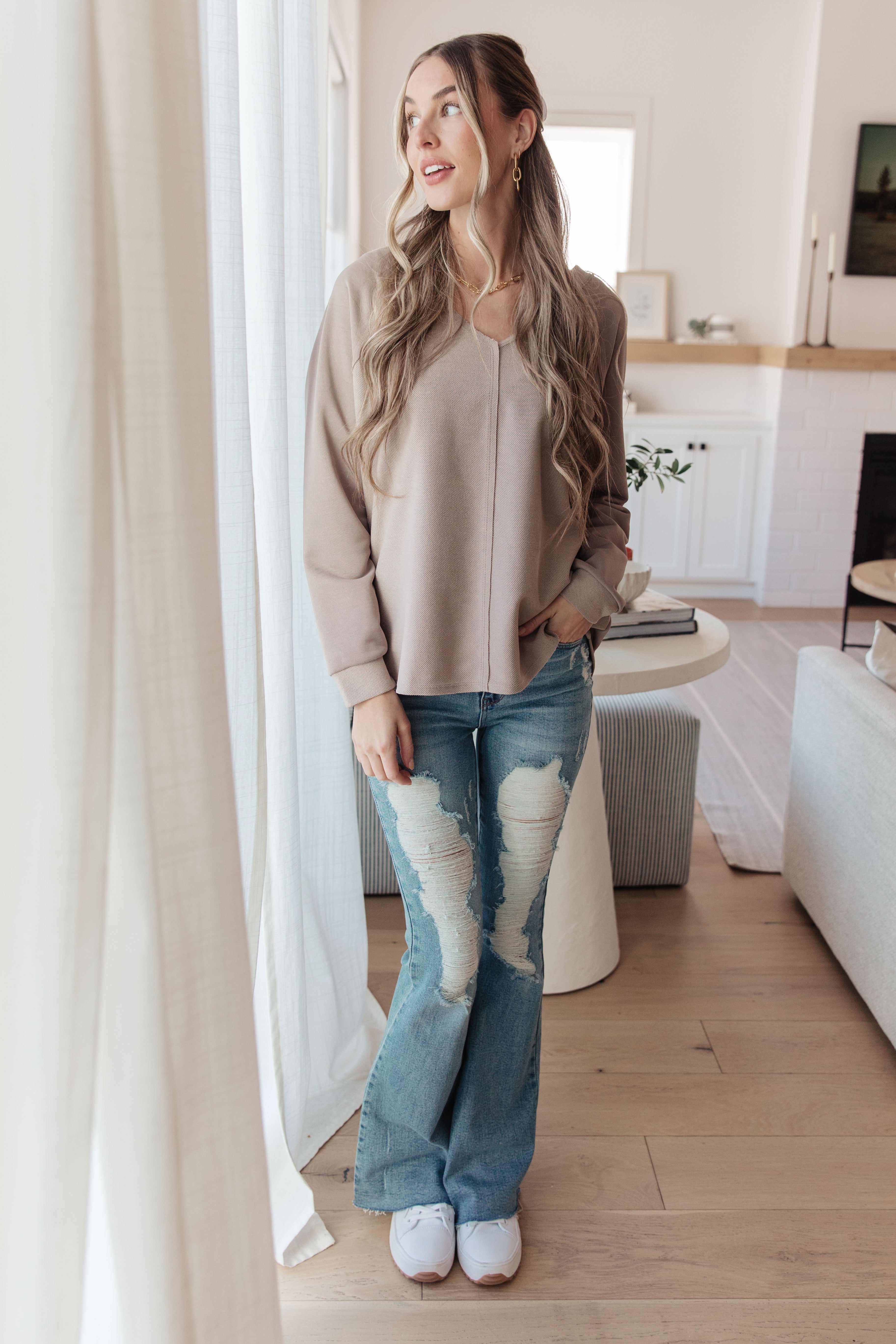 Less Conversation V-Neck Top Sweater Ave Shops- Tilden Co.