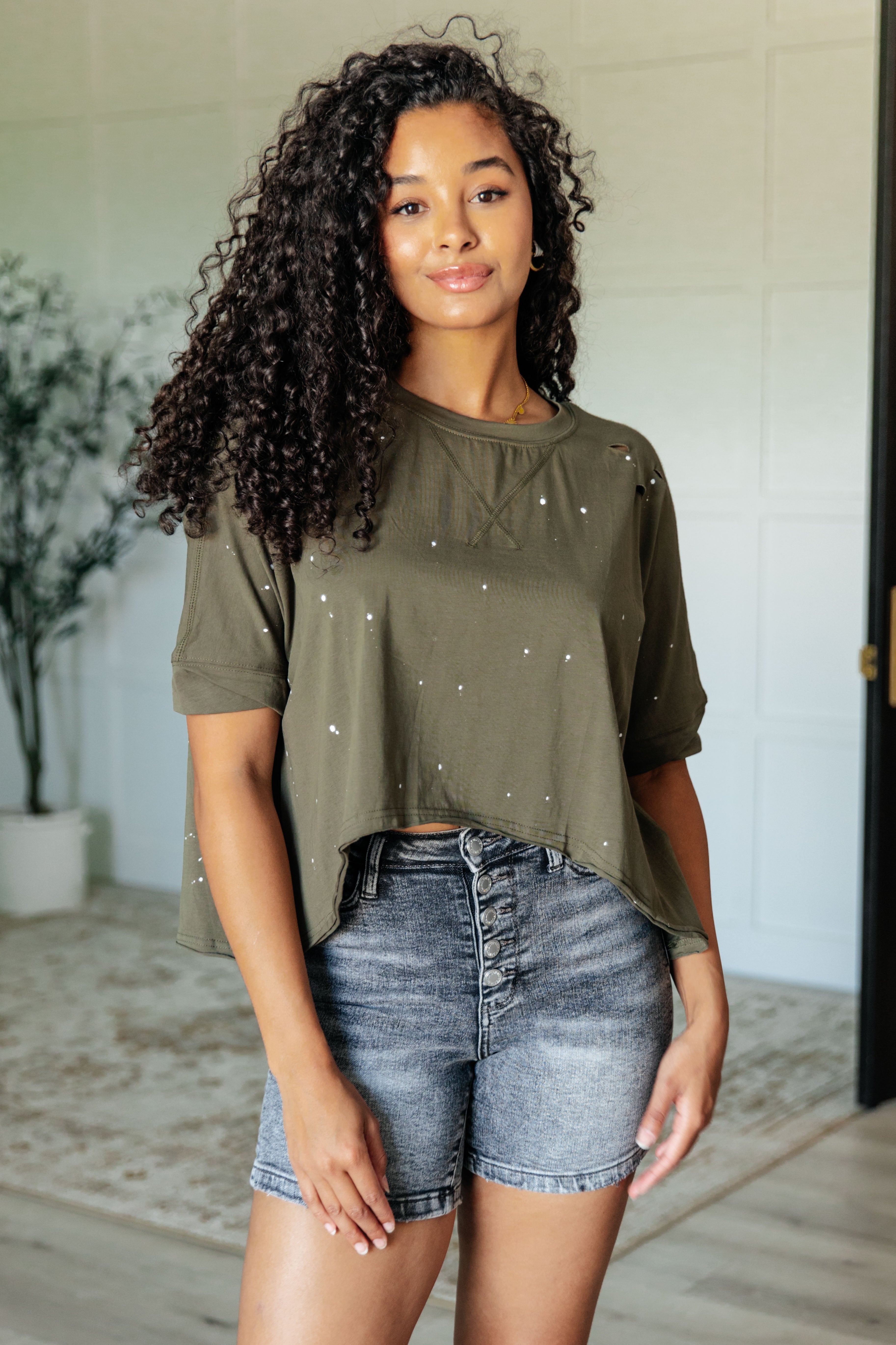 Less Than Stressed Asymmetrical Distressed Top Tops Ave Shops- Tilden Co.