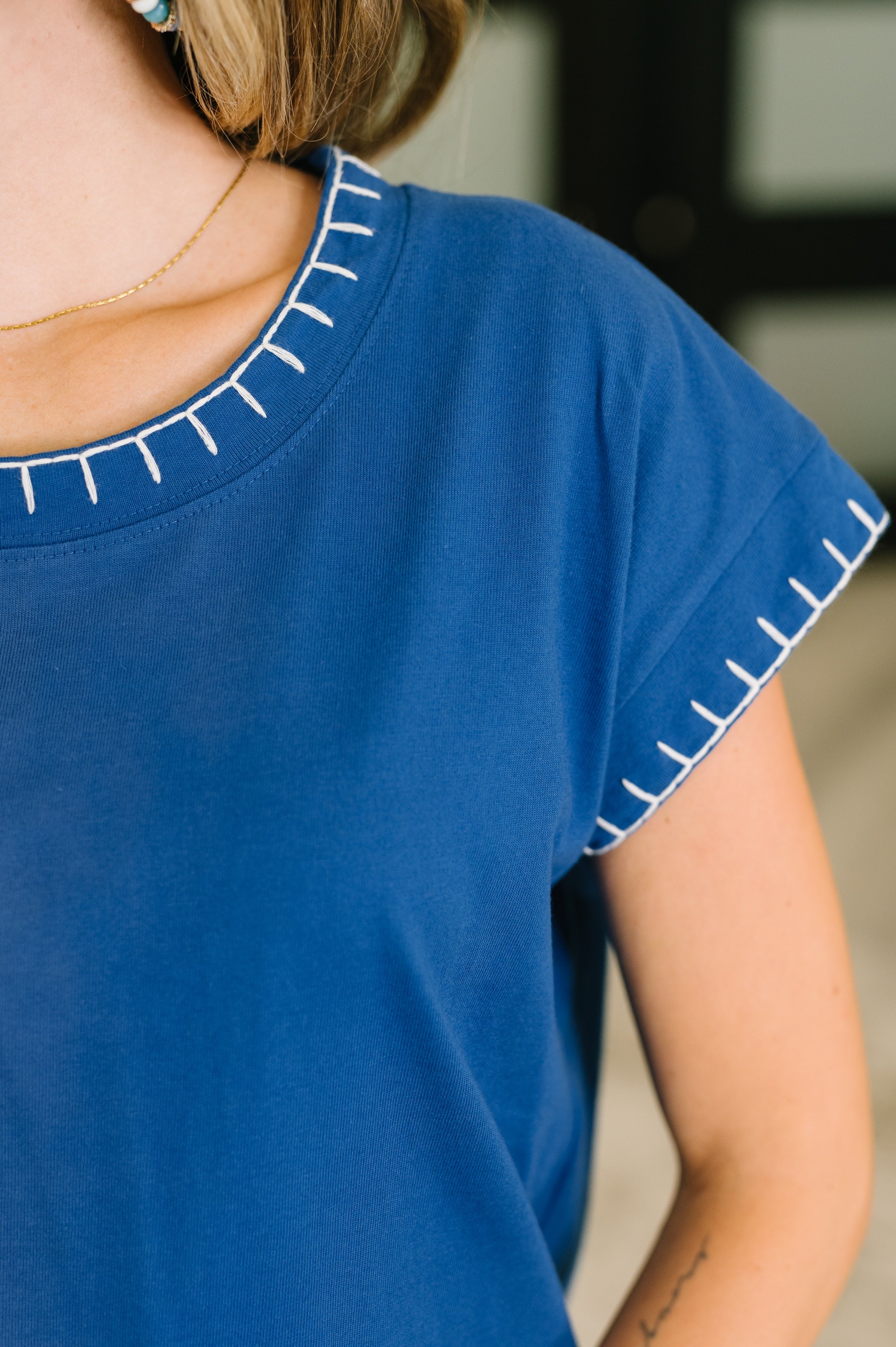 Little Details Trim Detail Top in Blue Womens Ave Shops- Tilden Co.