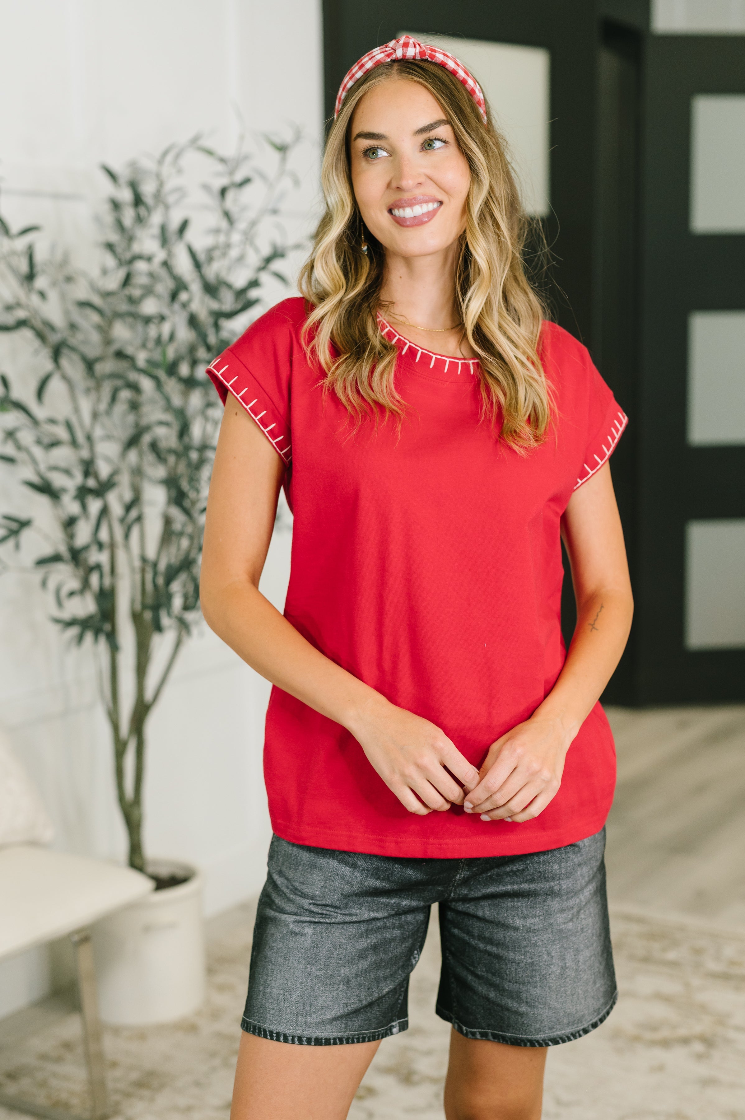 Little Details Trim Detail Top in Ruby Womens Ave Shops- Tilden Co.