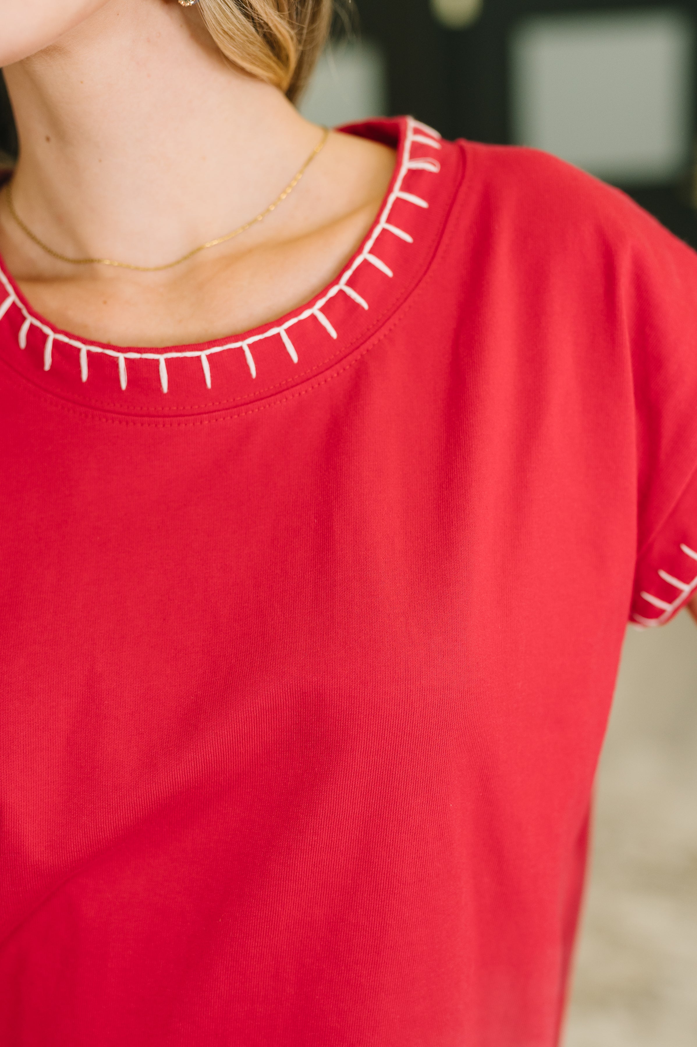 Little Details Trim Detail Top in Ruby Womens Ave Shops- Tilden Co.
