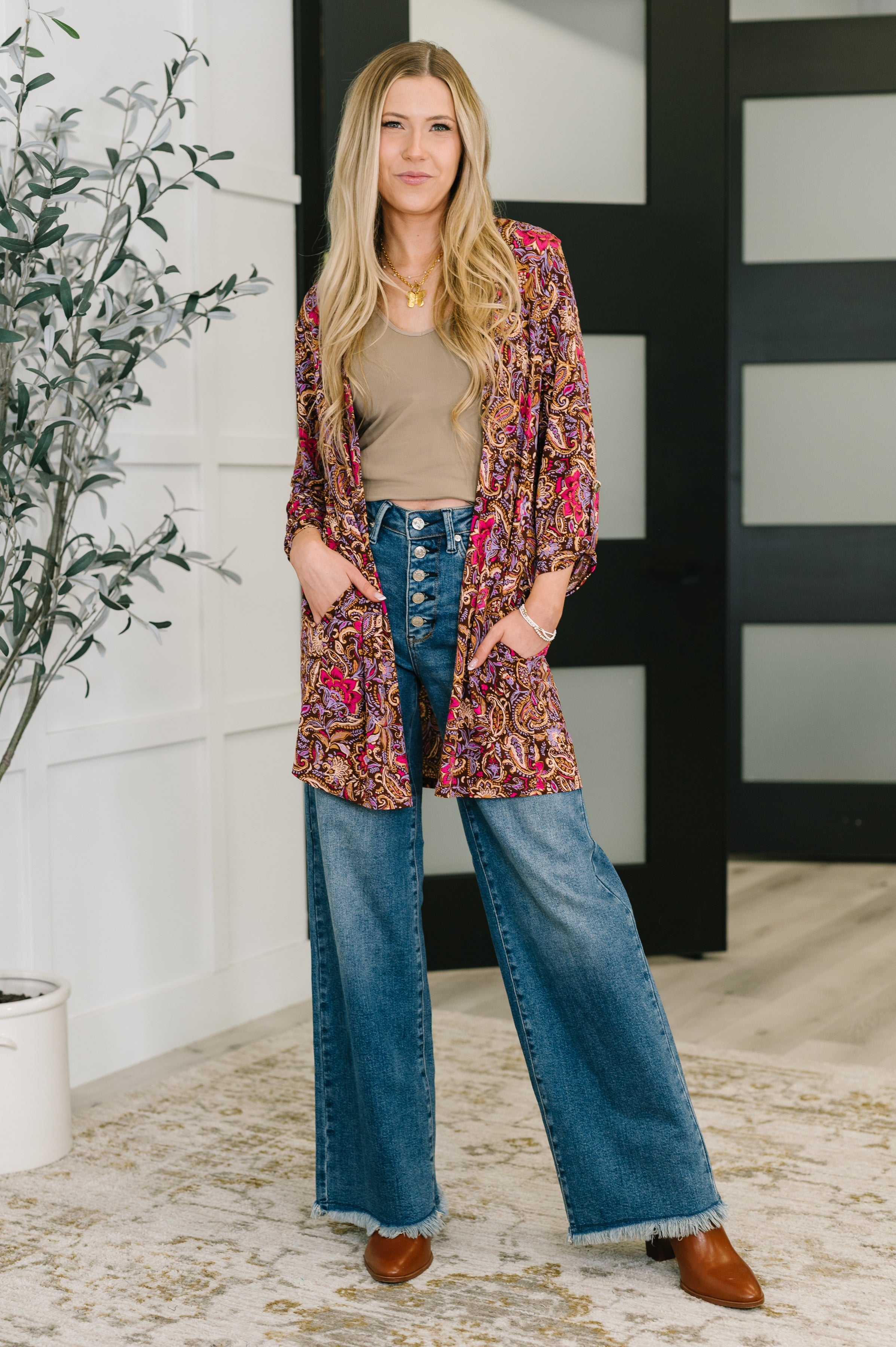 Lizzy Cardigan in Chocolate Paisley Womens Ave Shops- Tilden Co.