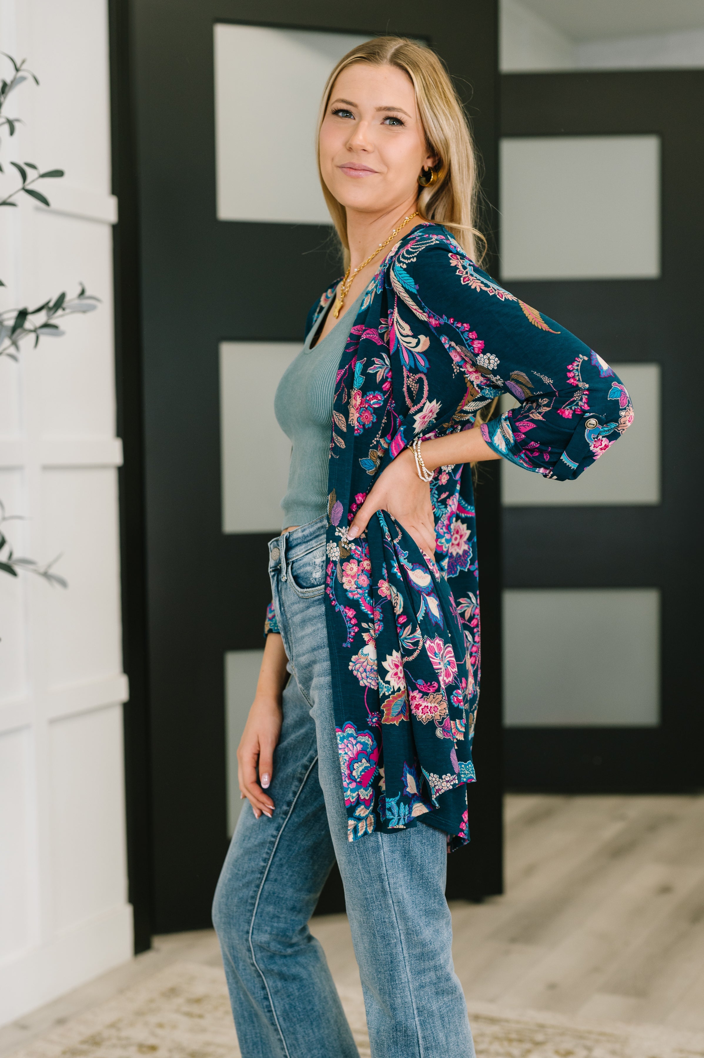 Lizzy Cardigan in Hunter Green Floral Paisley Womens Ave Shops- Tilden Co.