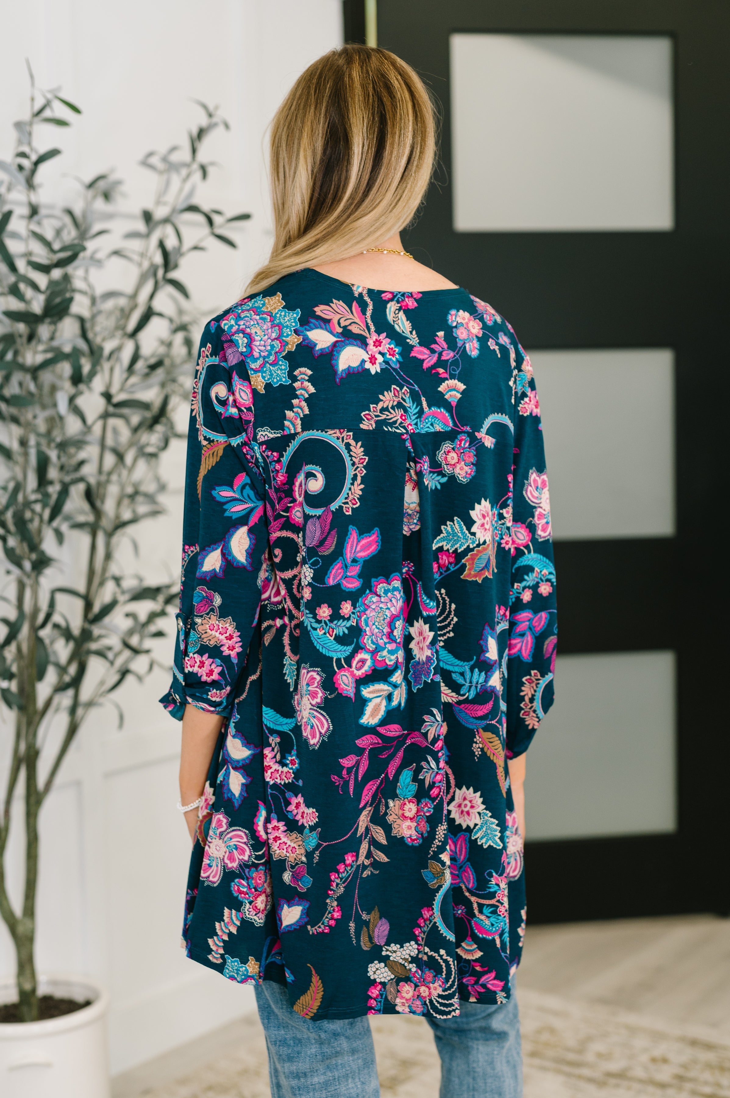 Lizzy Cardigan in Hunter Green Floral Paisley Womens Ave Shops- Tilden Co.