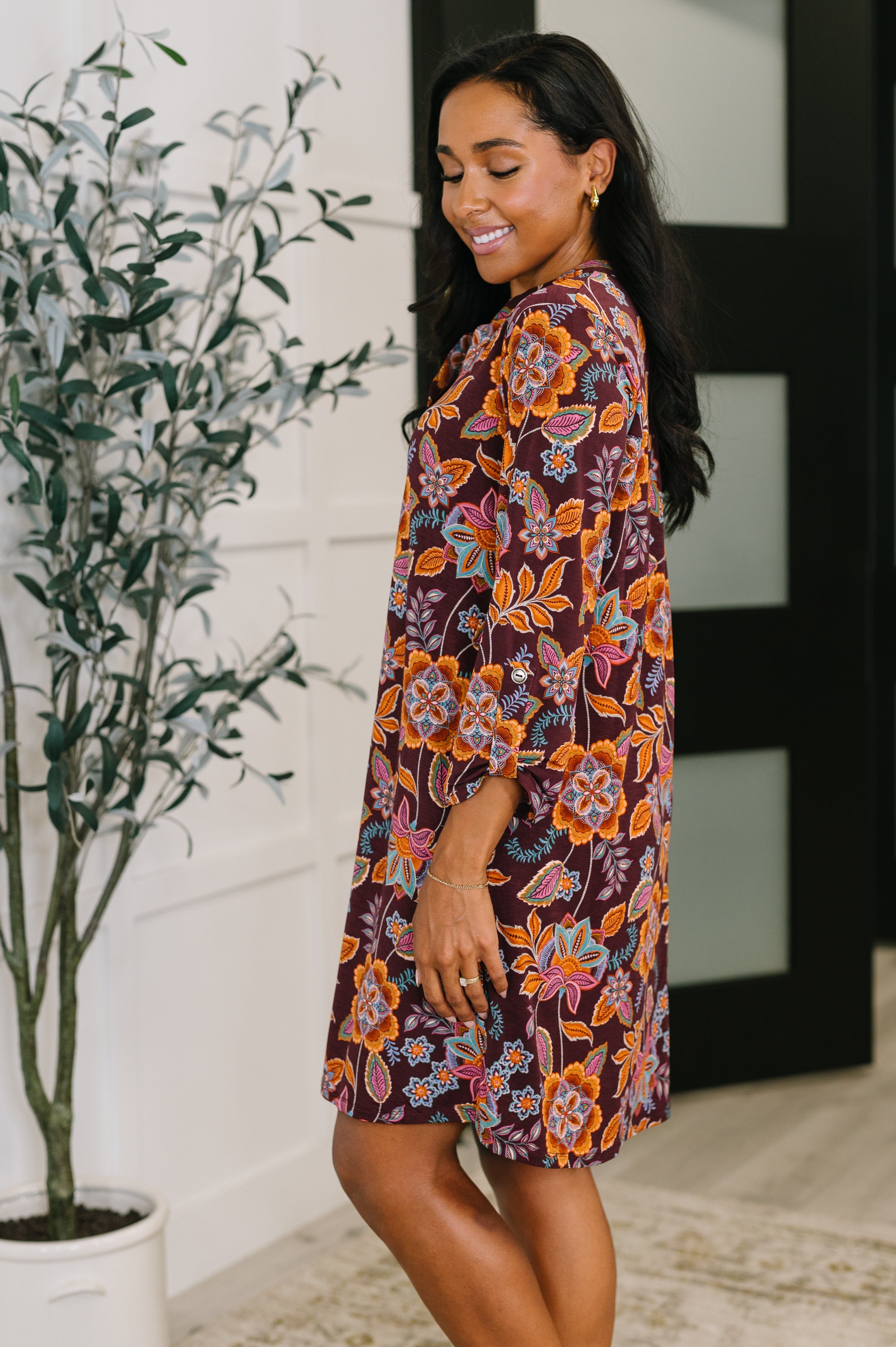 Lizzy Long Sleeve Dress in Chocolate Floral Womens Ave Shops- Tilden Co.