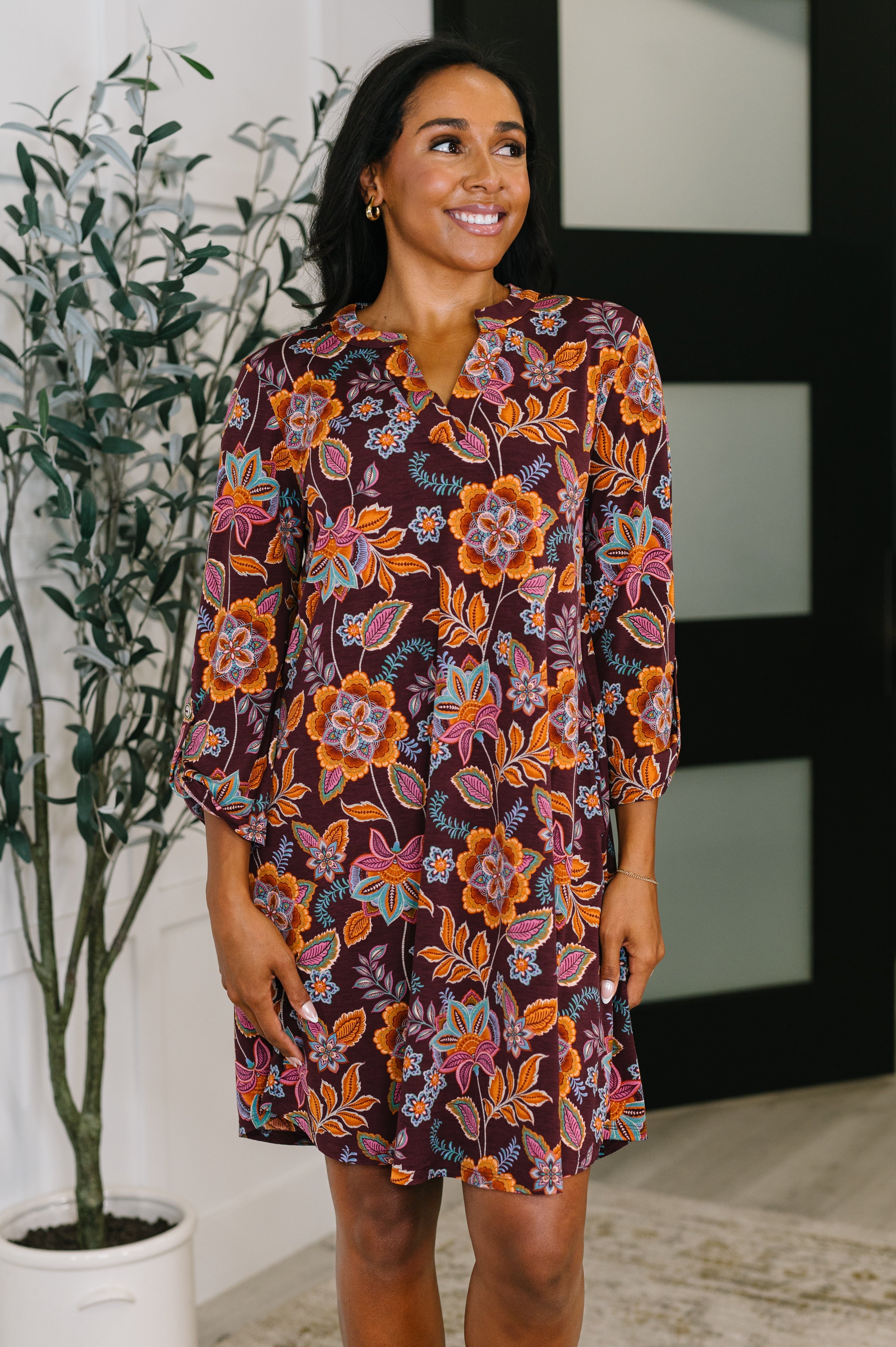 Lizzy Long Sleeve Dress in Chocolate Floral Womens Ave Shops- Tilden Co.