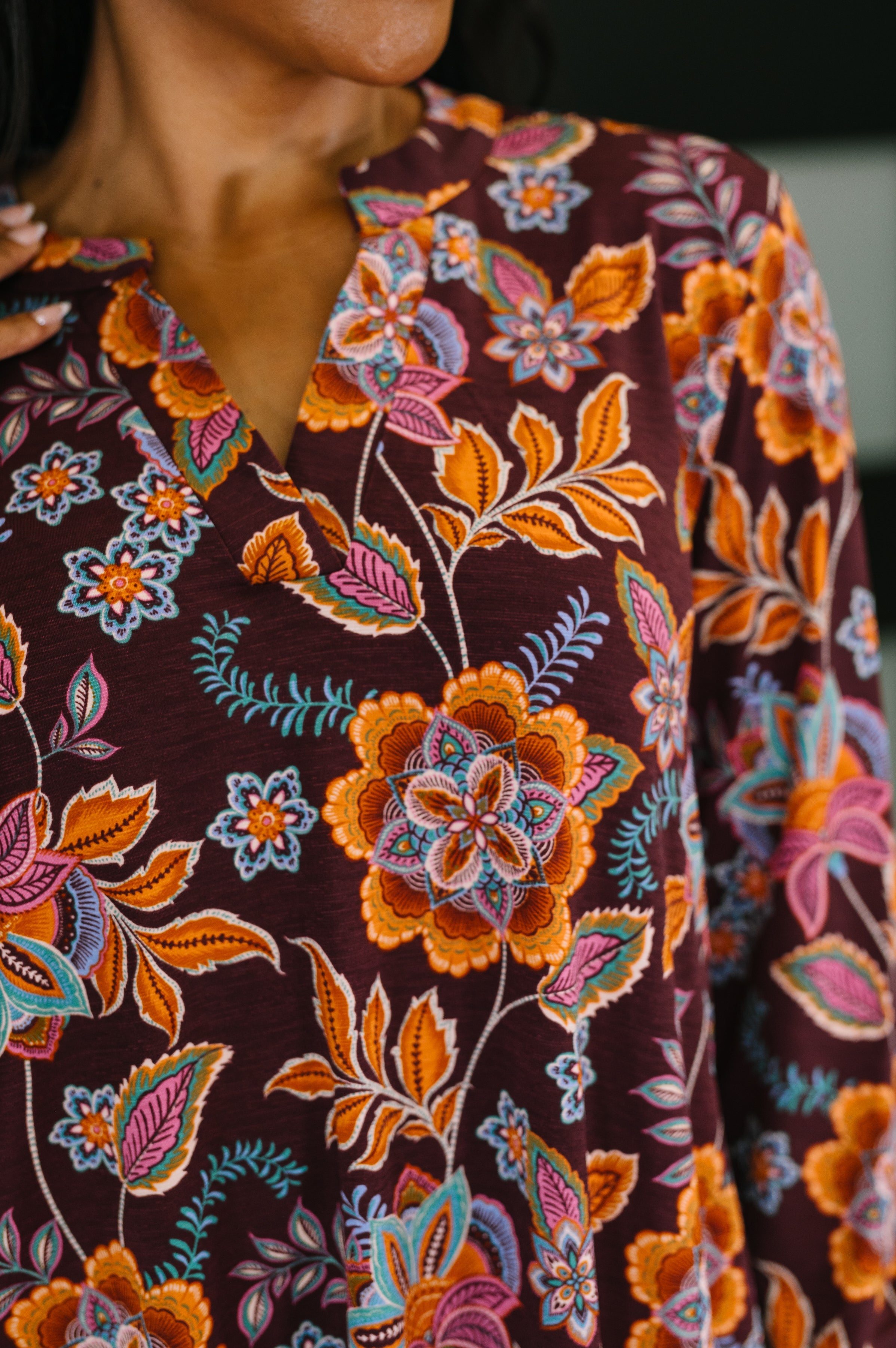 Lizzy Long Sleeve Dress in Chocolate Floral Womens Ave Shops- Tilden Co.