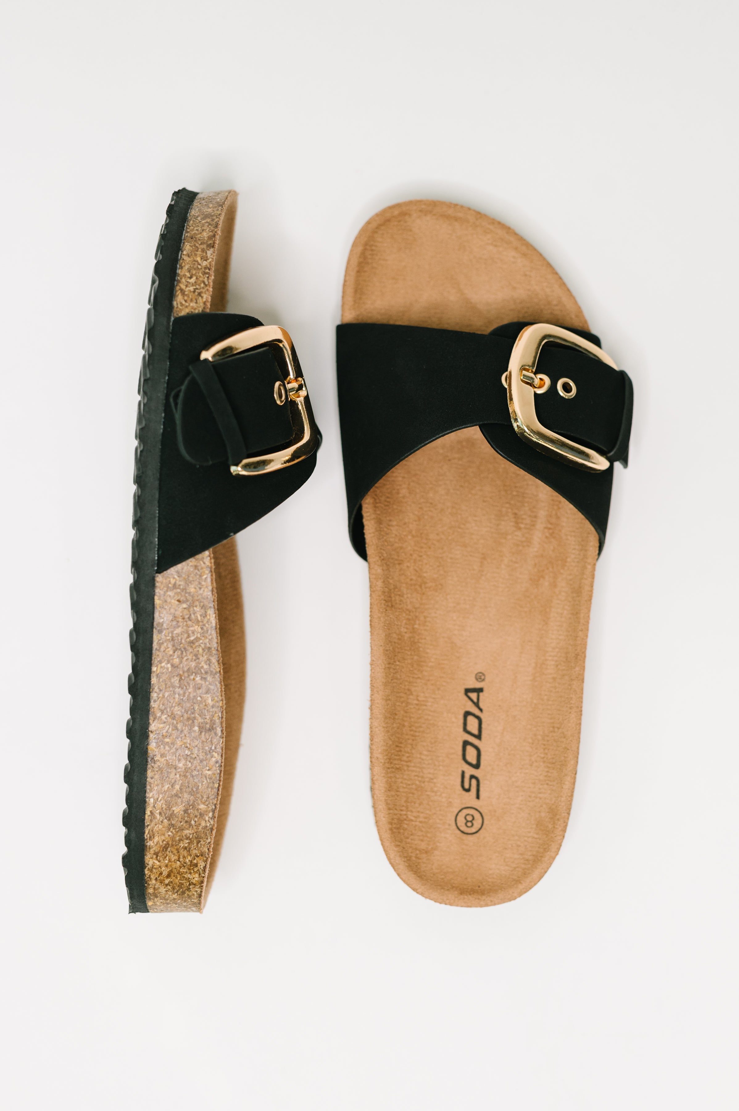 Lizzy Slip On Buckle Strap Sandal in Black Womens Ave Shops- Tilden Co.