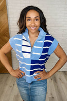 Lonely Traveler Striped Quarter Zip Vest in Blue Womens Ave Shops- Tilden Co.