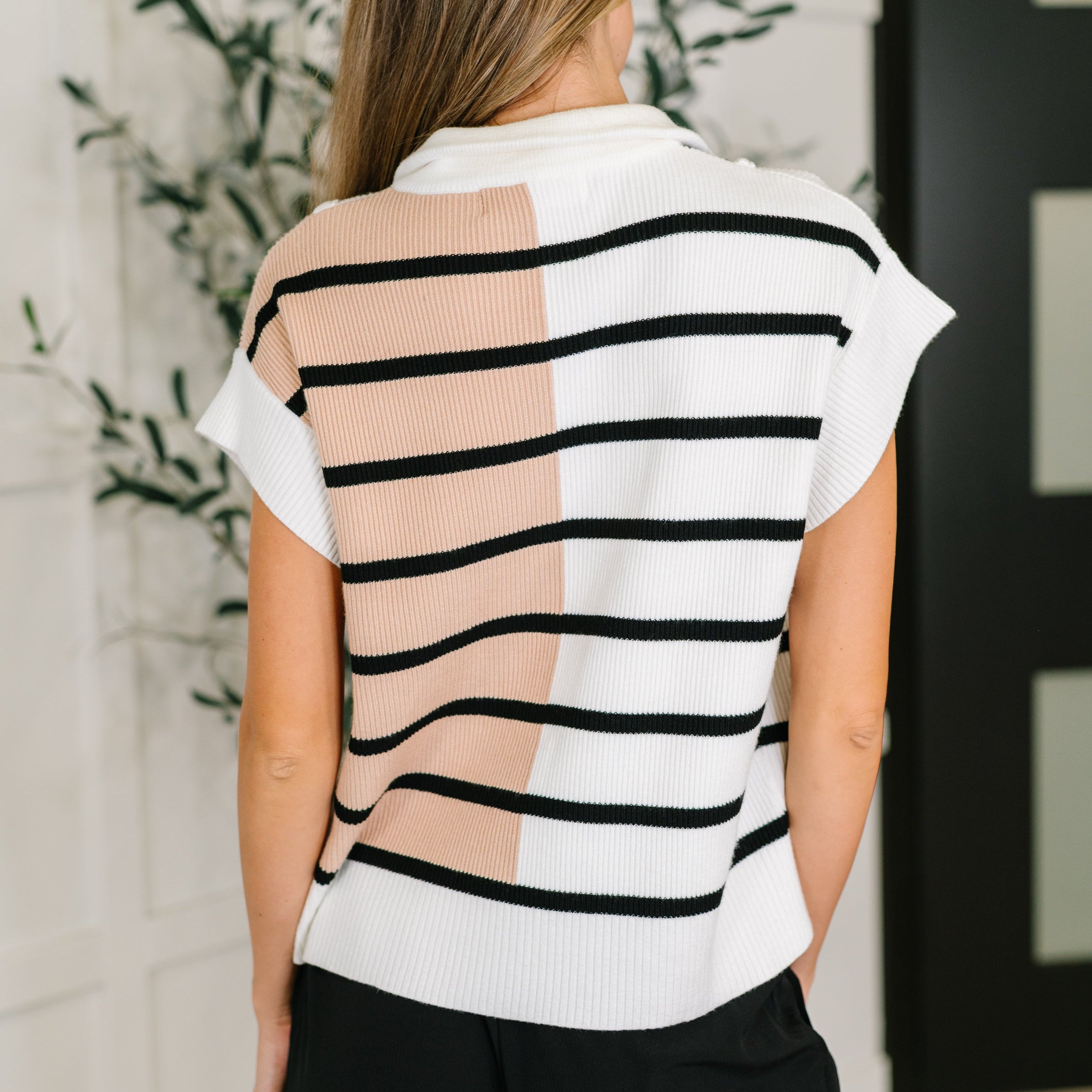 Lonely Traveler Striped Quarter Zip Vest in White Womens Ave Shops- Tilden Co.