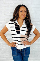 Lonely Traveler Striped Quarter Zip Vest in White Womens Ave Shops- Tilden Co.