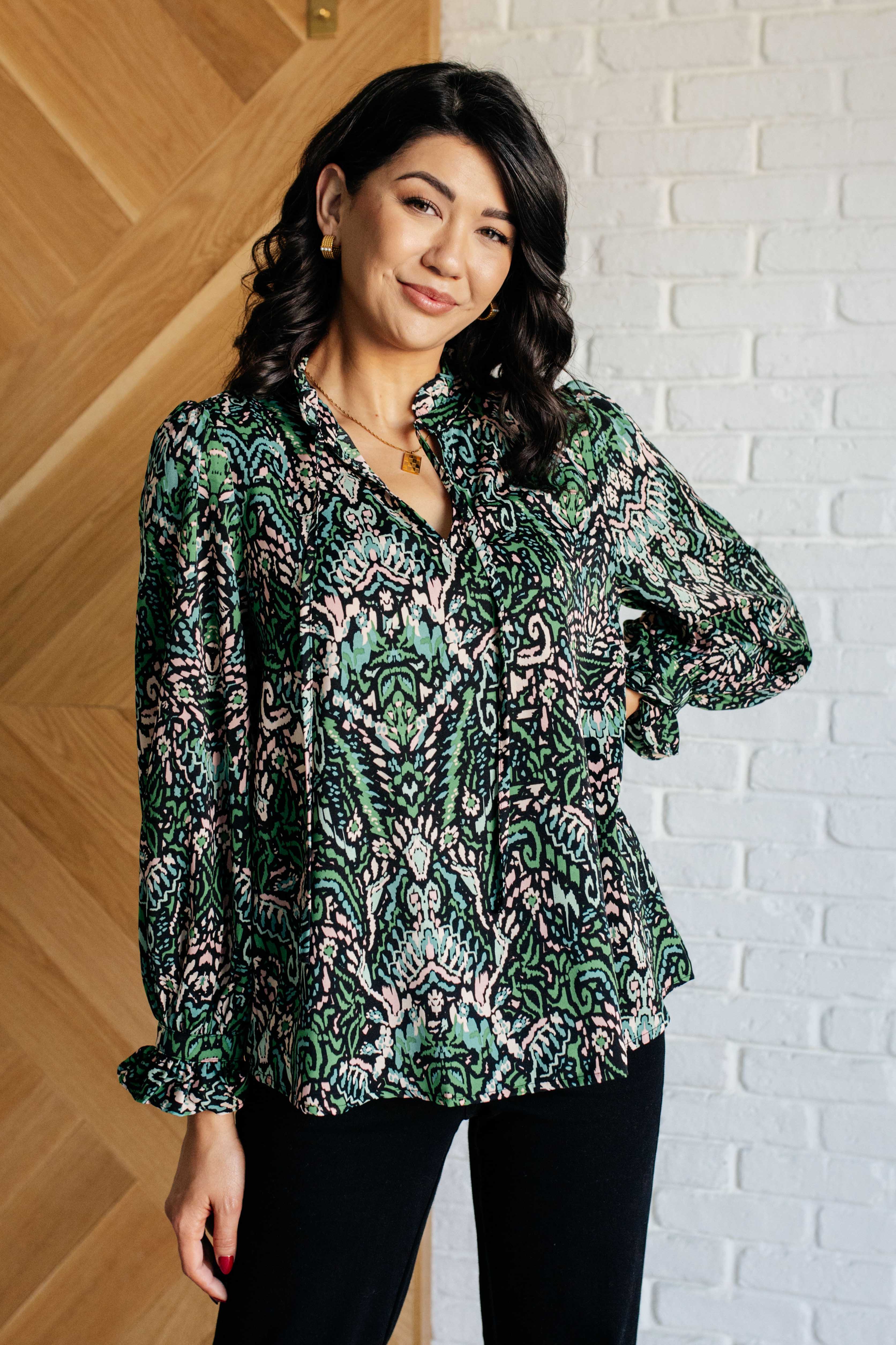 Looking Out Damask Print Blouse Blouses Ave Shops- Tilden Co.
