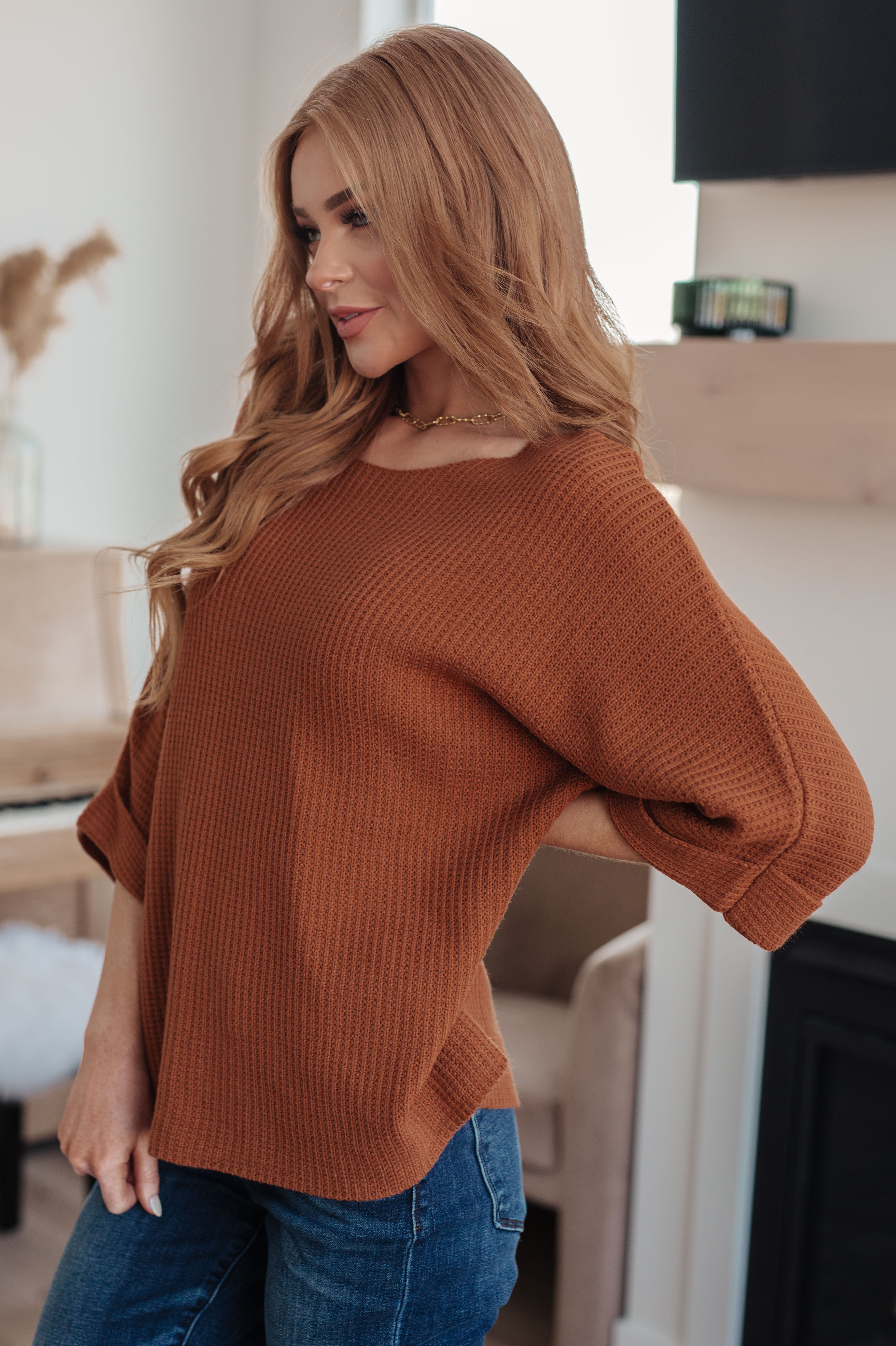 Lotta Love Knitted Sweater Top in Rust Tops Ave Shops- Tilden Co.