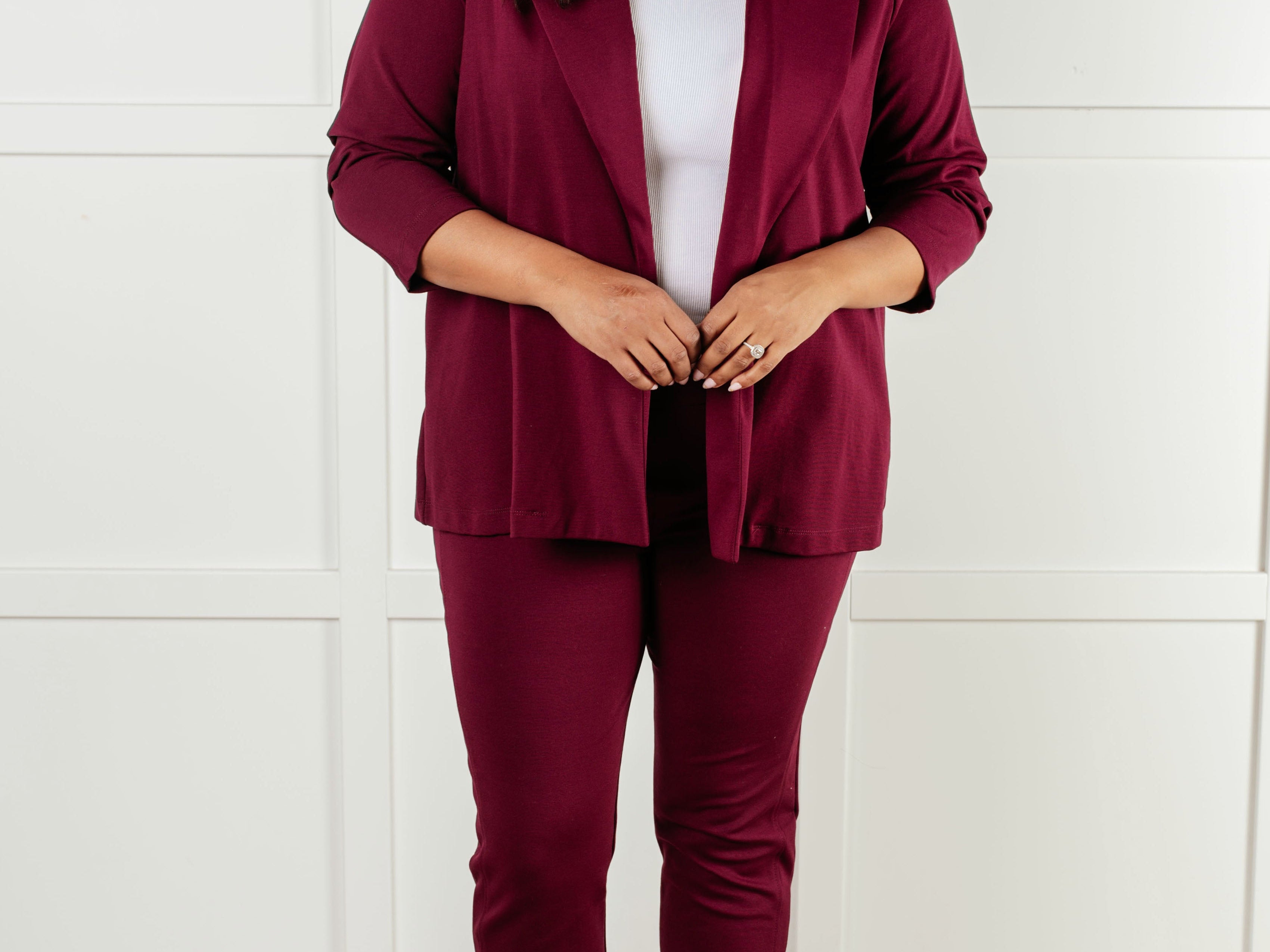 Magic Ankle Crop Skinny Pants in Wine Bottoms Ave Shops- Tilden Co.