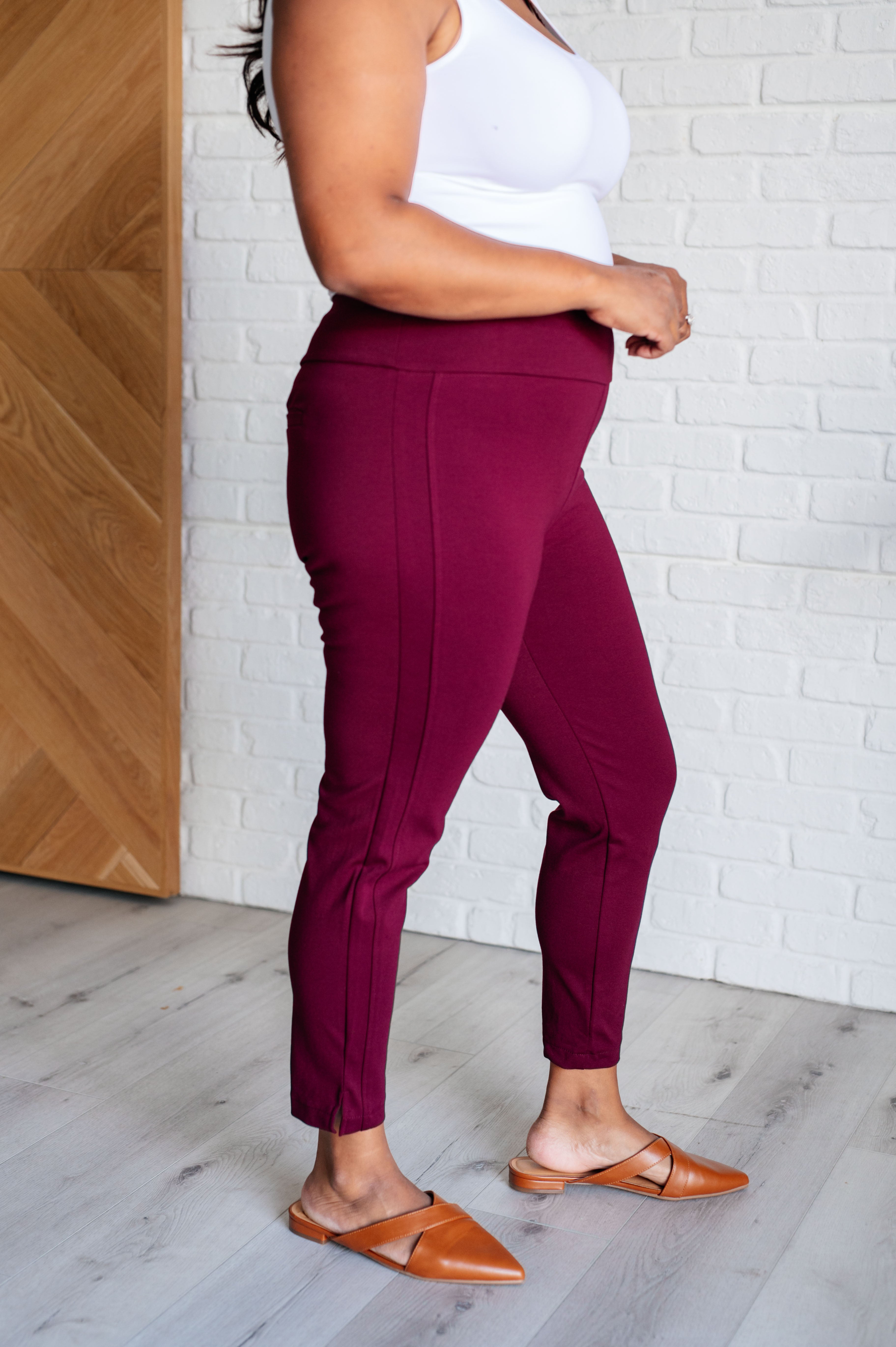 Magic Ankle Crop Skinny Pants in Wine Bottoms Ave Shops- Tilden Co.