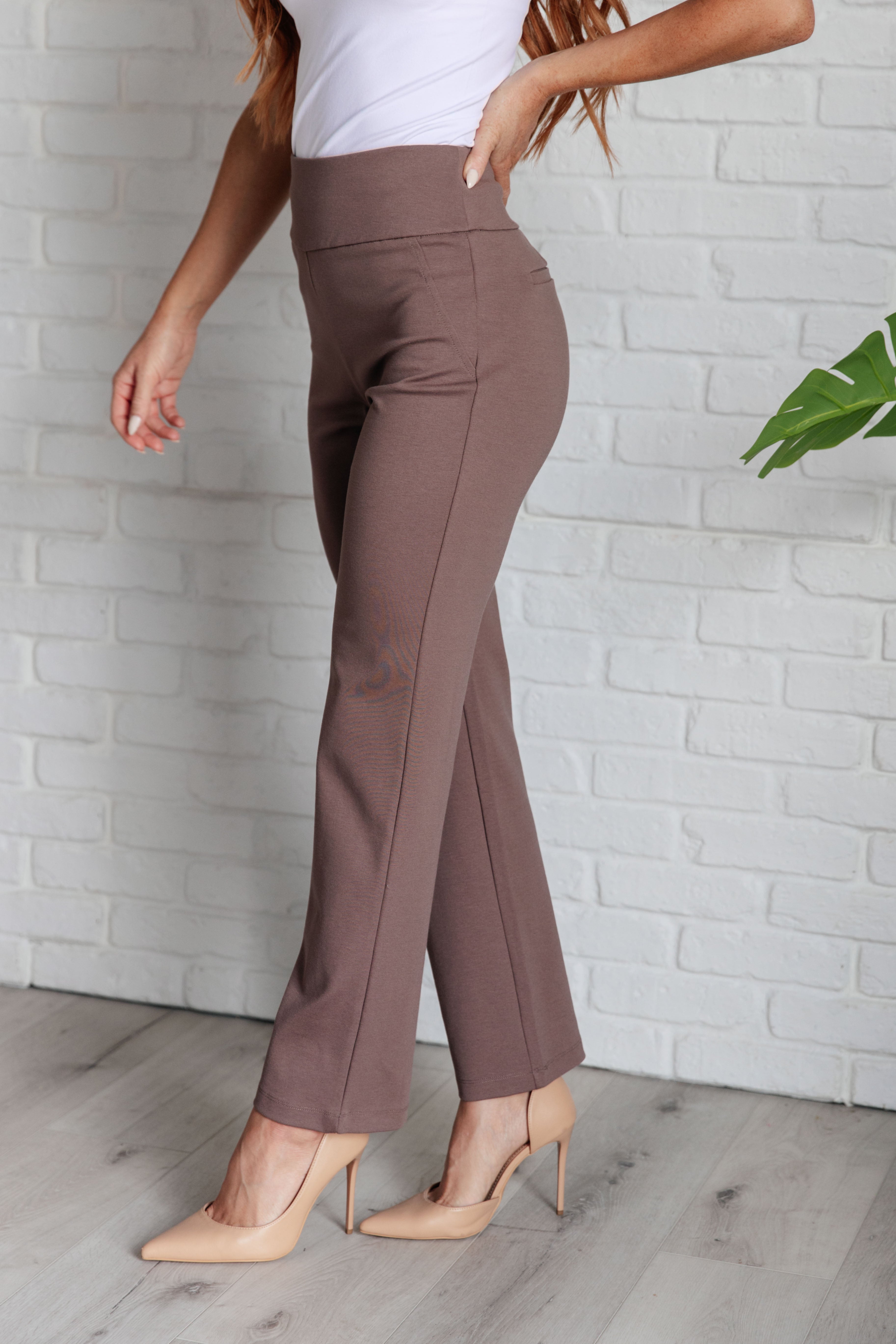 Magic Straight Pants in Dark Mocha Bottoms Ave Shops- Tilden Co.