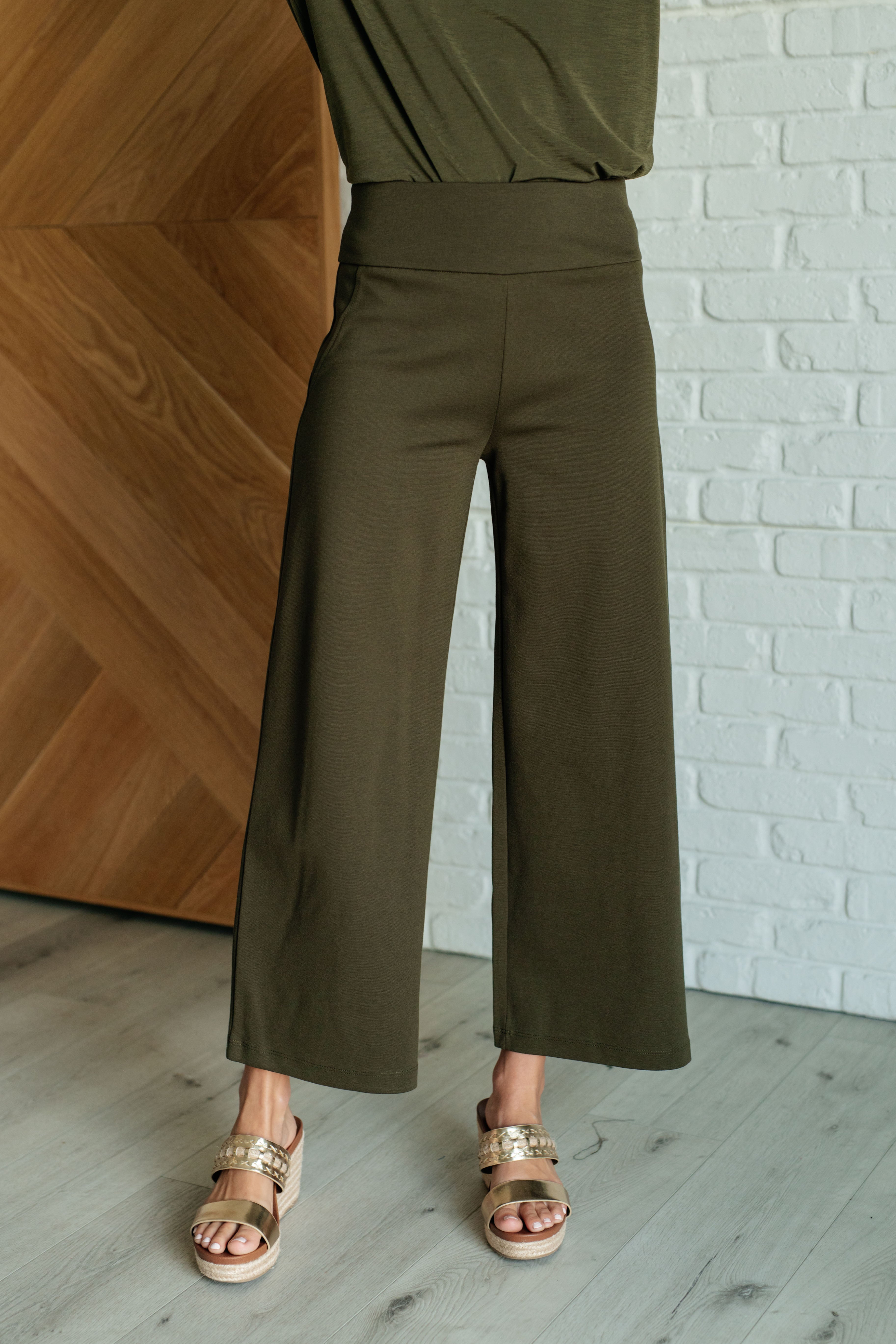 Magic Wide Leg Crop Pants in Olive Bottoms Ave Shops- Tilden Co.