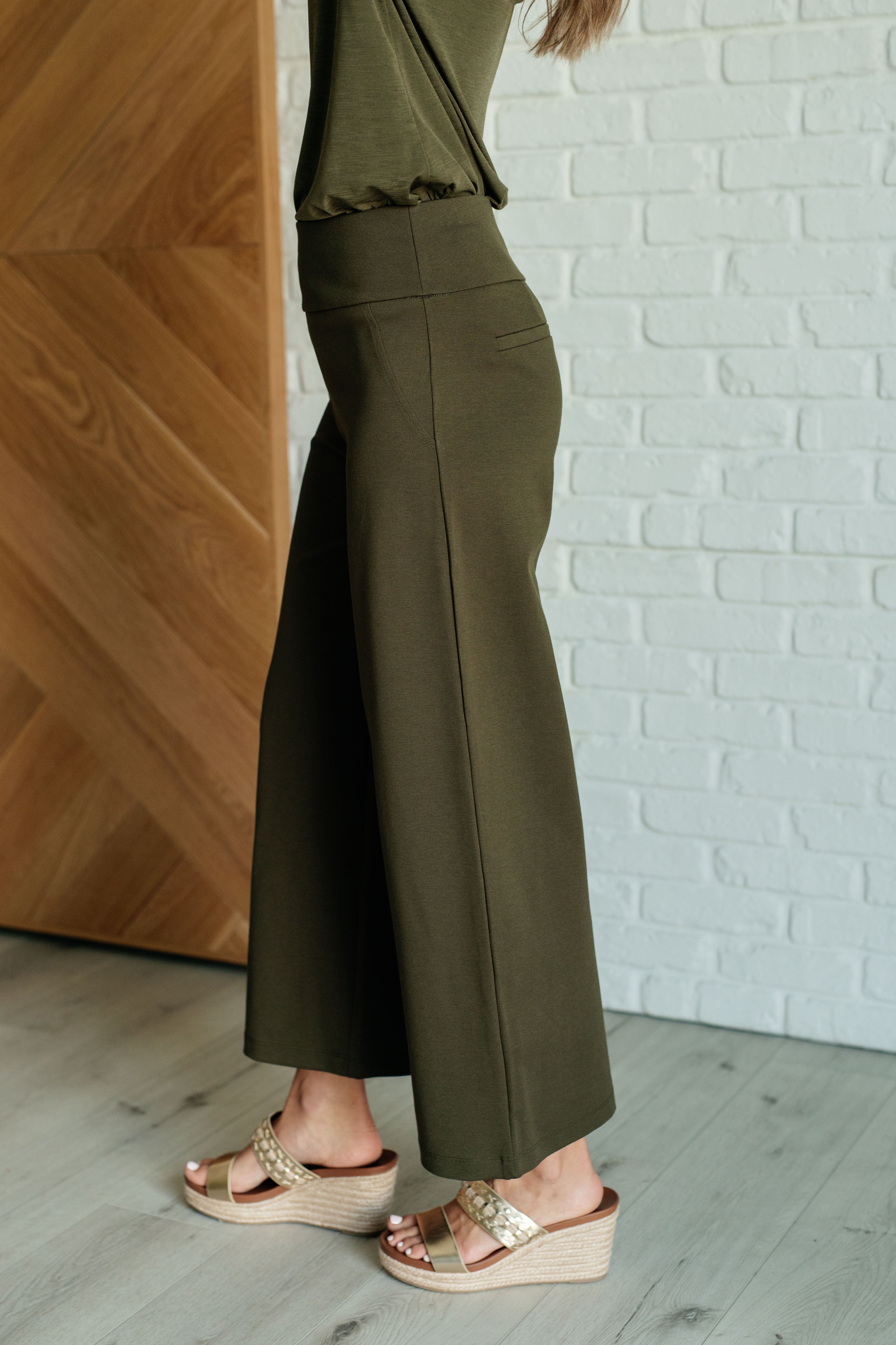 Magic Wide Leg Crop Pants in Olive Bottoms Ave Shops- Tilden Co.