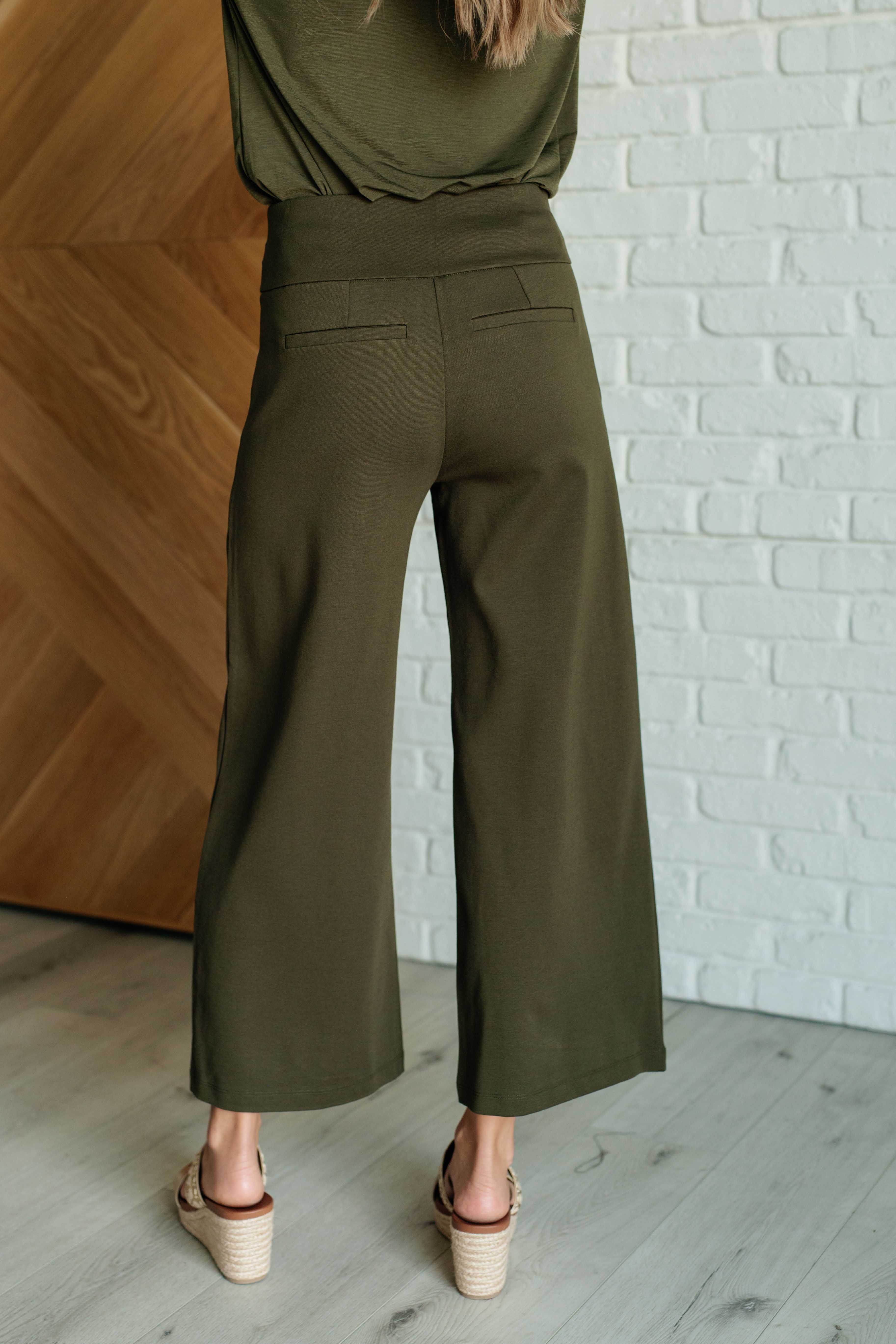 Magic Wide Leg Crop Pants in Olive Bottoms Ave Shops- Tilden Co.