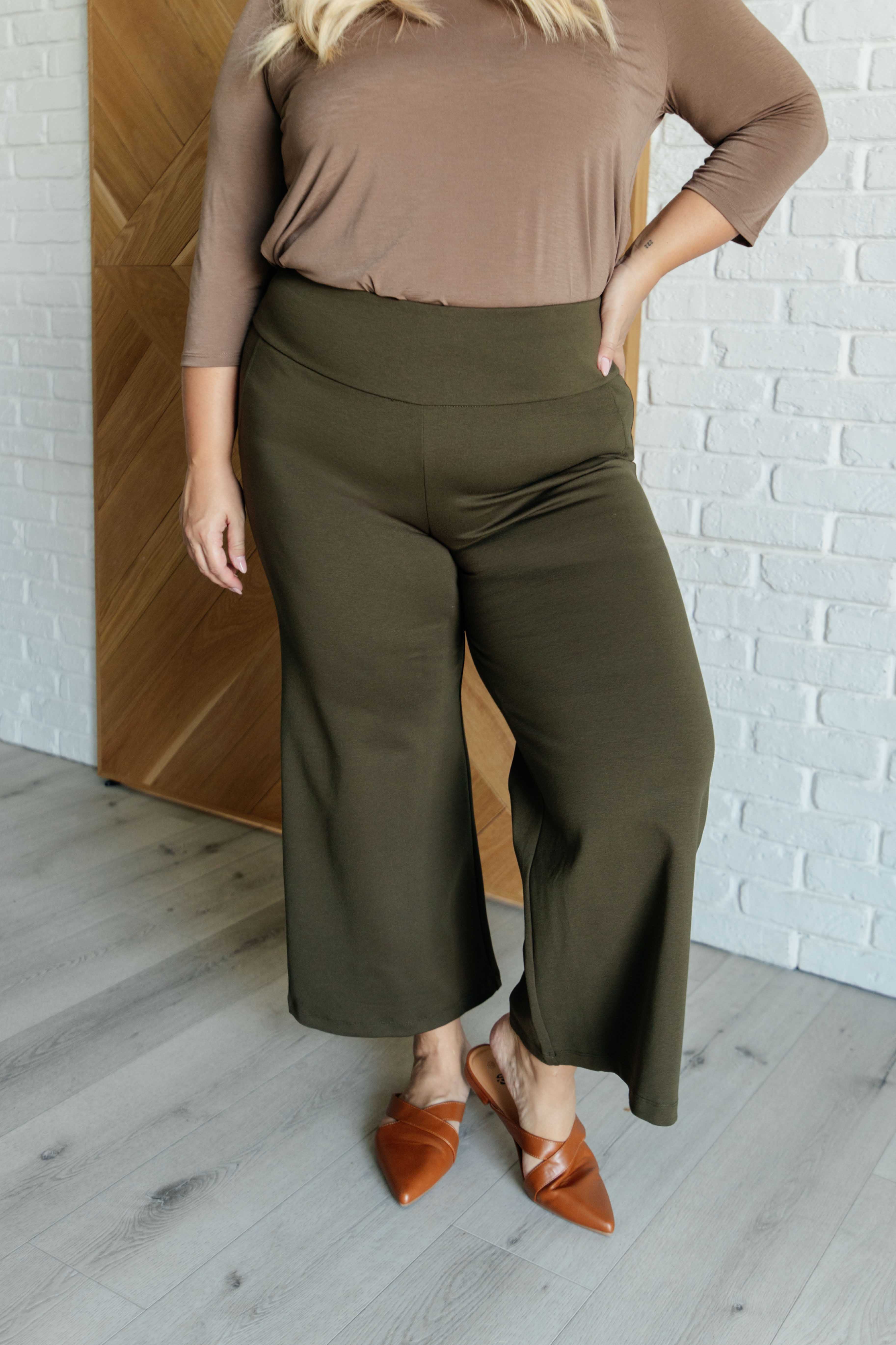 Magic Wide Leg Crop Pants in Olive Bottoms Ave Shops- Tilden Co.