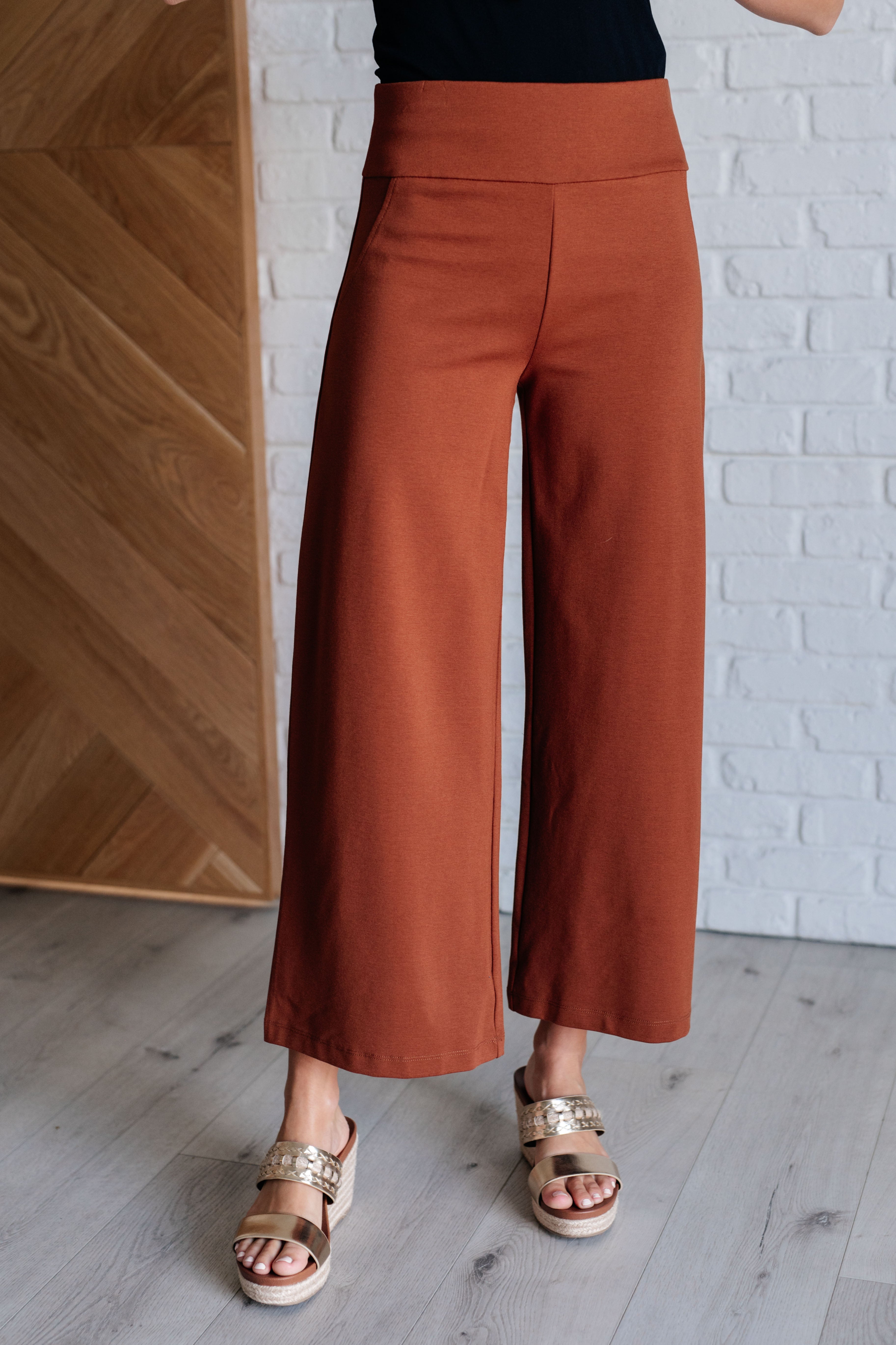 Magic Wide Leg Crop Pants in Rust Bottoms Ave Shops- Tilden Co.