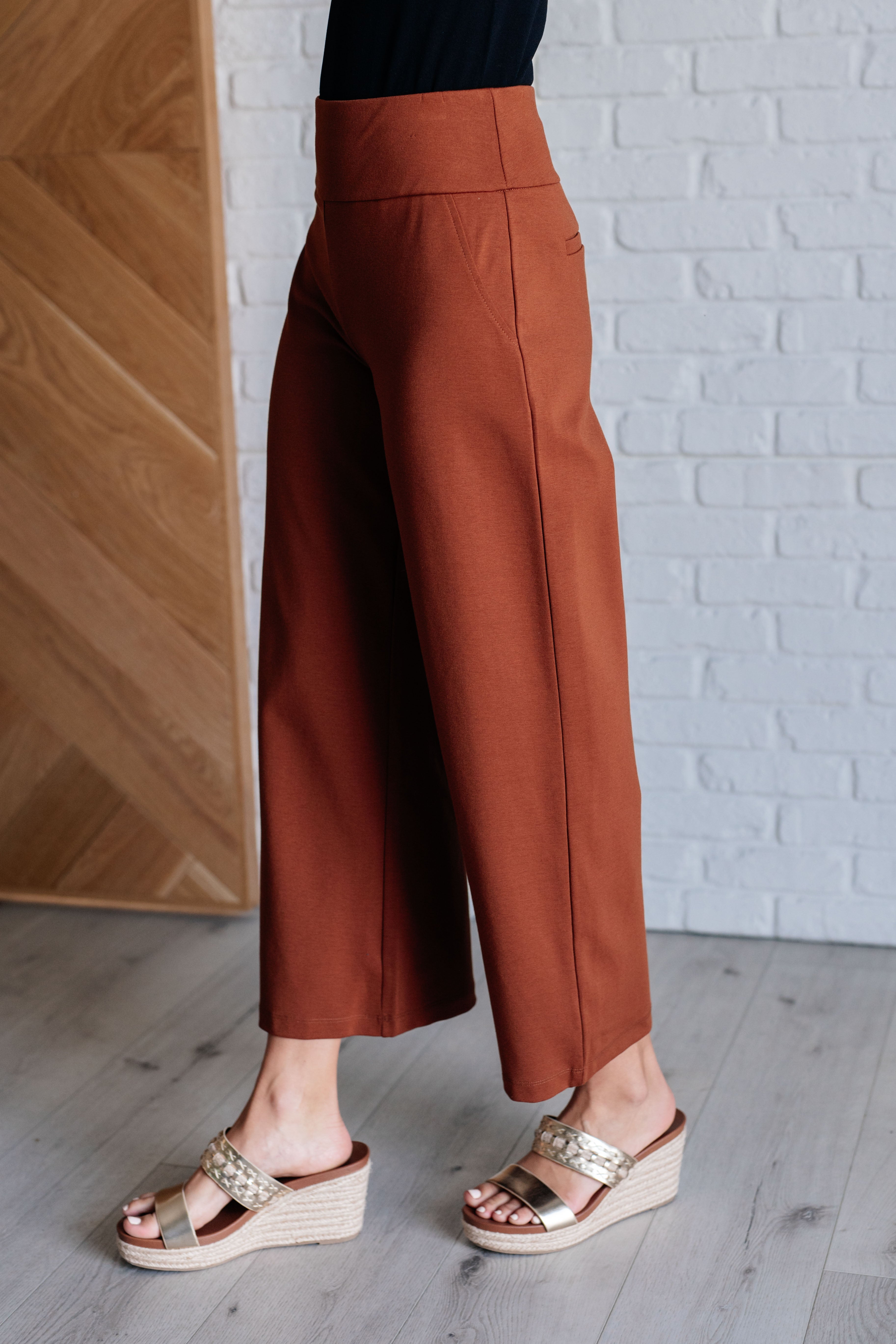 Magic Wide Leg Crop Pants in Rust Bottoms Ave Shops- Tilden Co.