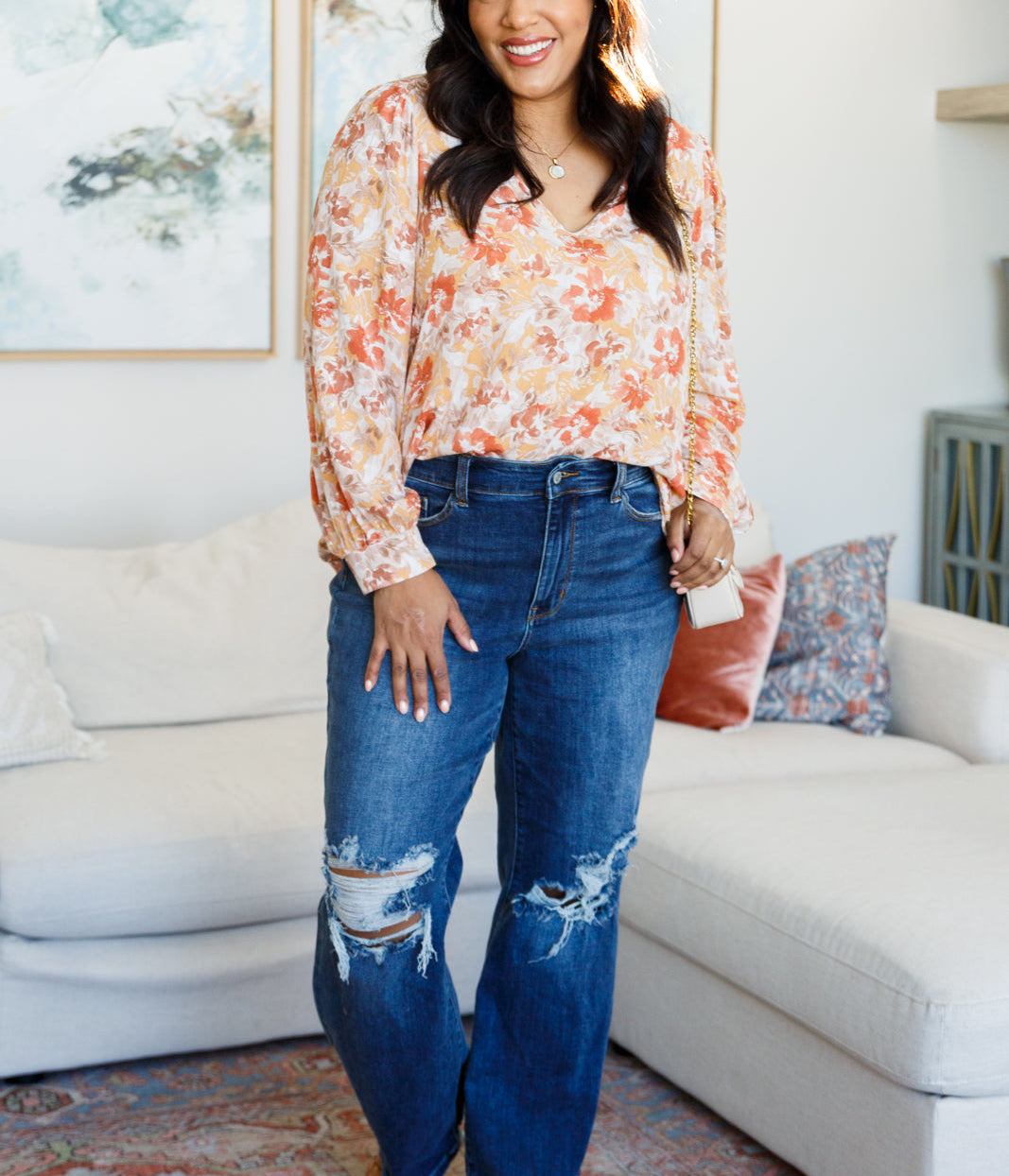 Marigold Dreams Floral Blouse Tops Ave Shops- Tilden Co.
