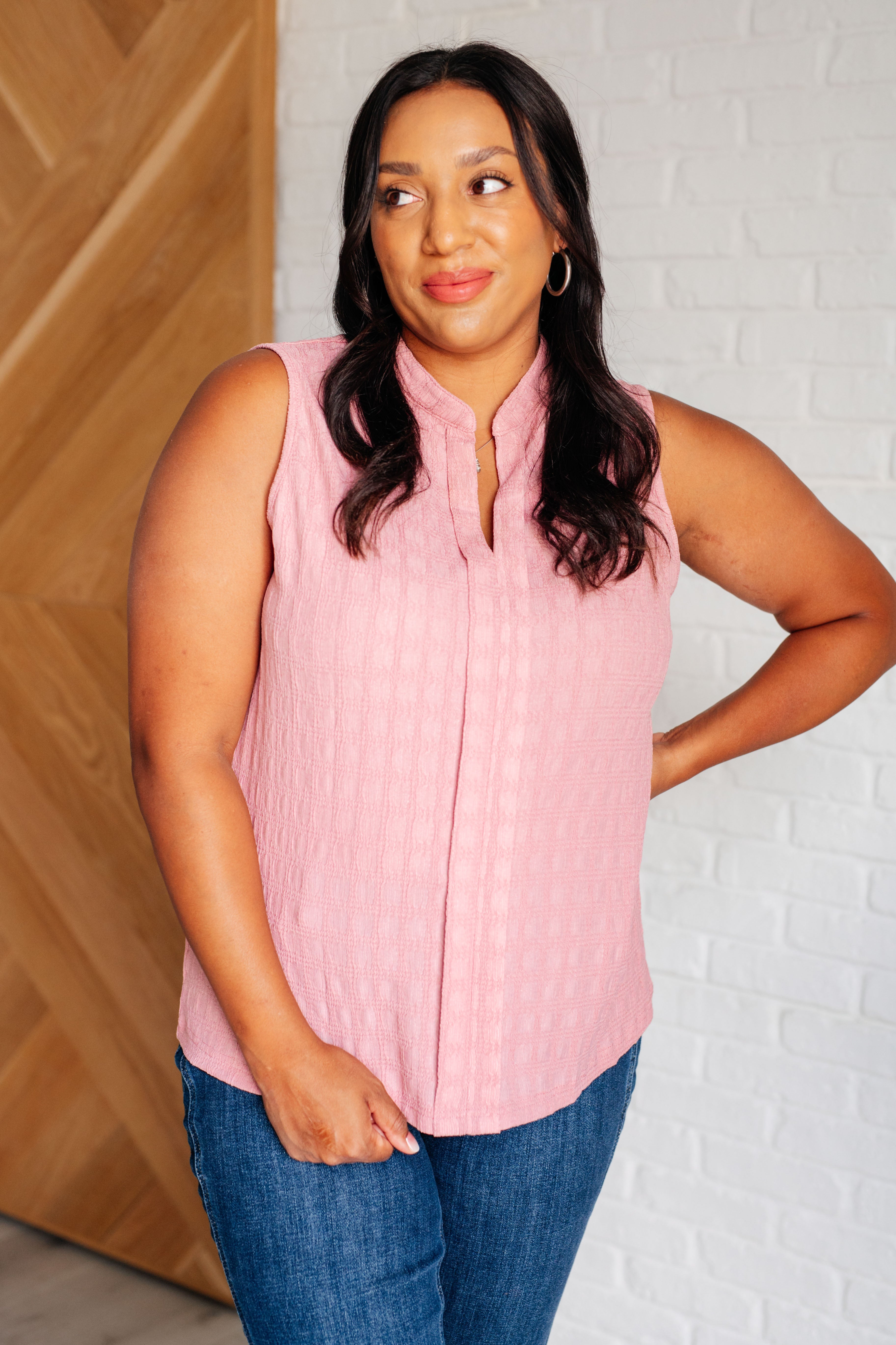 Matter of Fact Pleat Front Sleeveless Blouse in Pink Blouses Ave Shops- Tilden Co.
