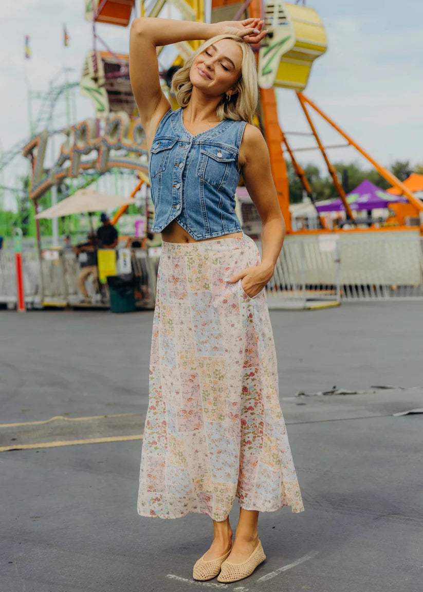 Denim Vest in Medium Wash vest Mikarose- Tilden Co.