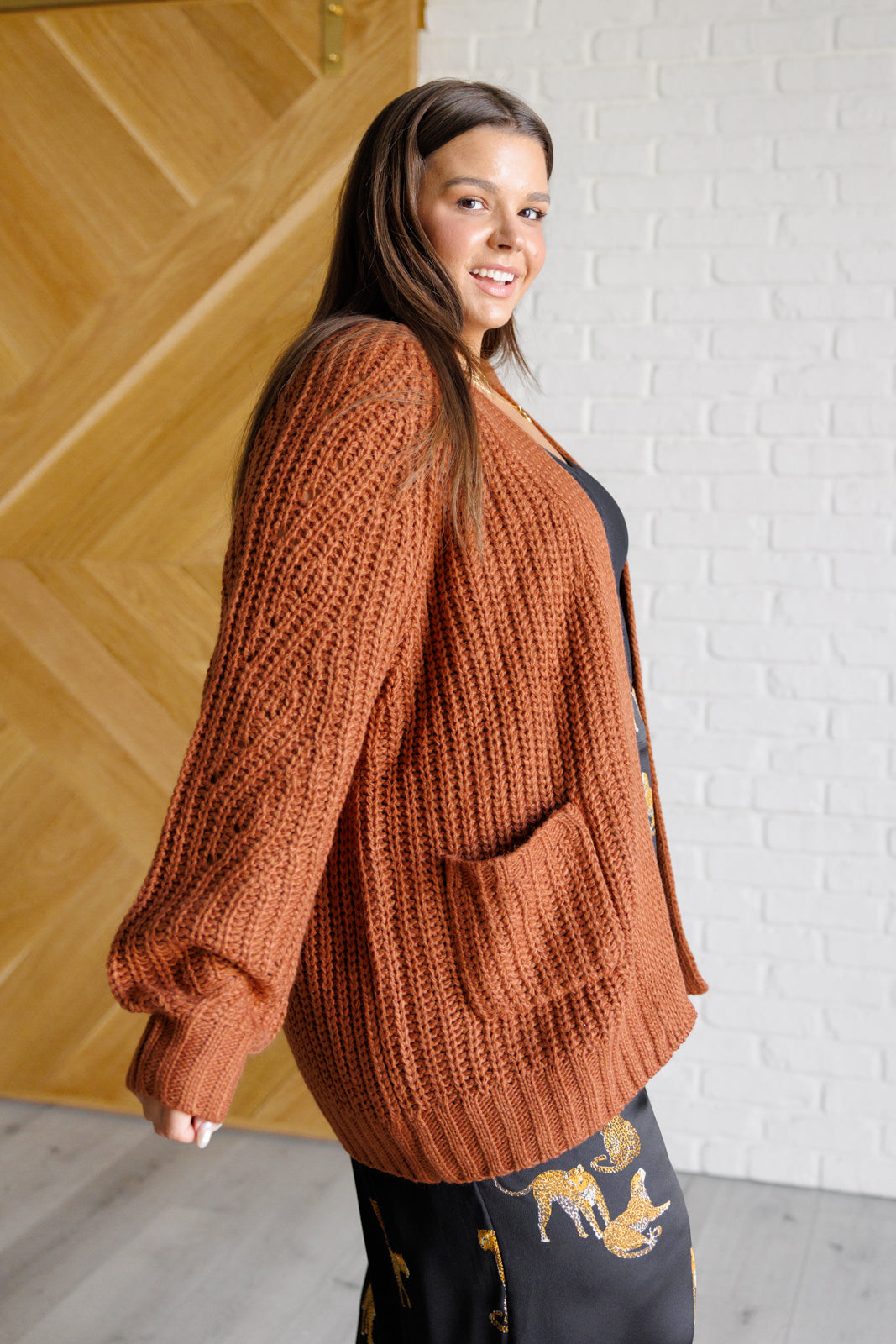Maybe Monday Cardigan in Chestnut Layers Ave Shops- Tilden Co.