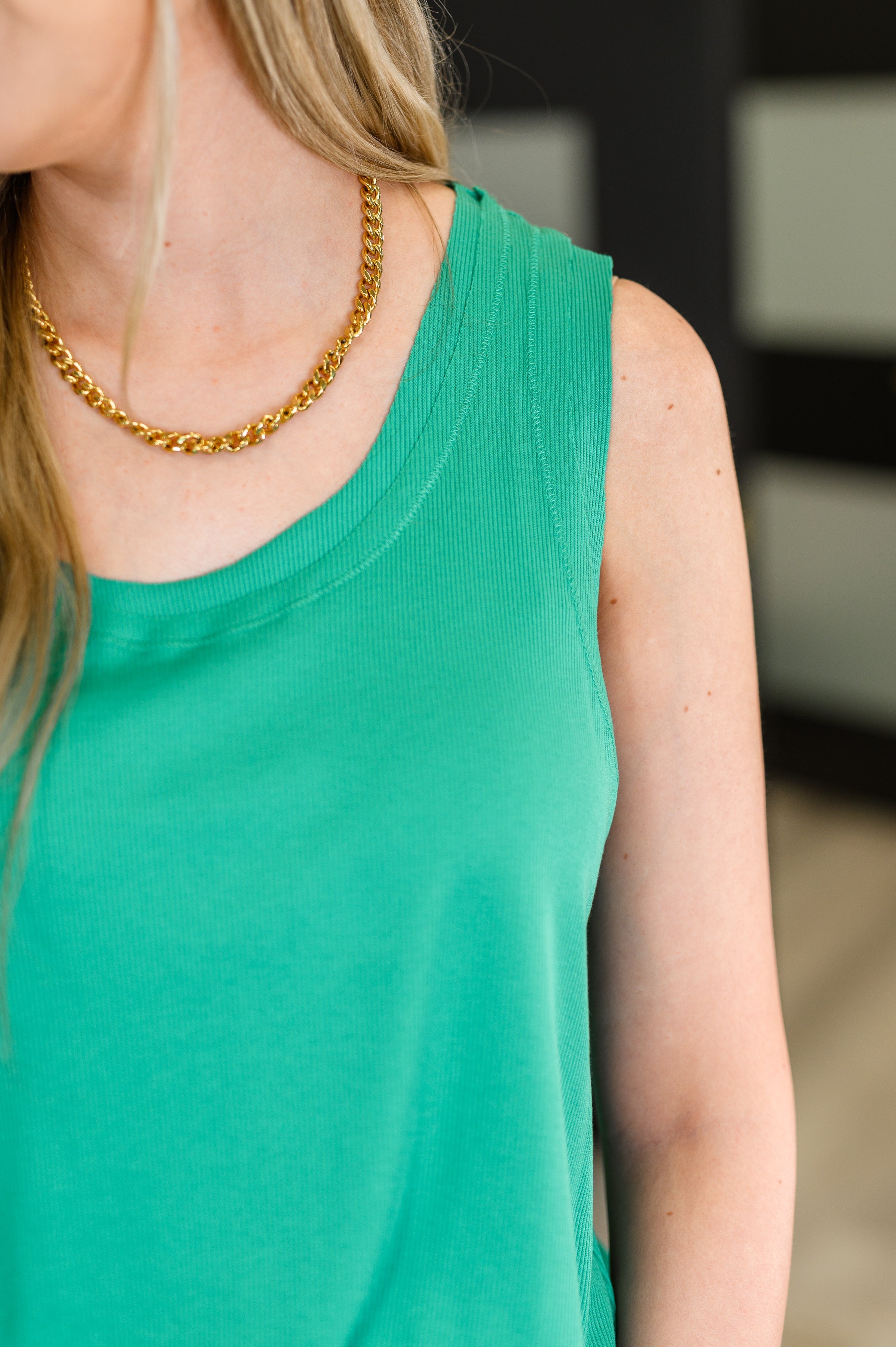 Mellow Muse Relaxed Knit Tank in Emerald Womens Ave Shops- Tilden Co.